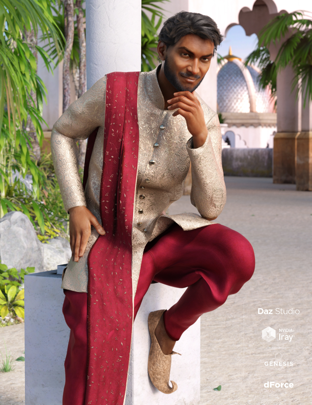 dForce Traditional East Indian Outfit for Genesis 8 Male(s) by: MadaMoonscape GraphicsSade, 3D Models by Daz 3D