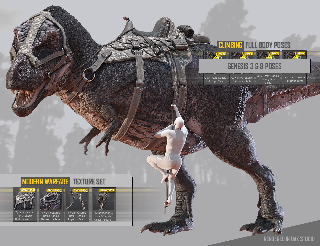 Tyrannosaurus Rex 3 Saddles and Poses by: Herschel Hoffmeyer, 3D Models by Daz 3D