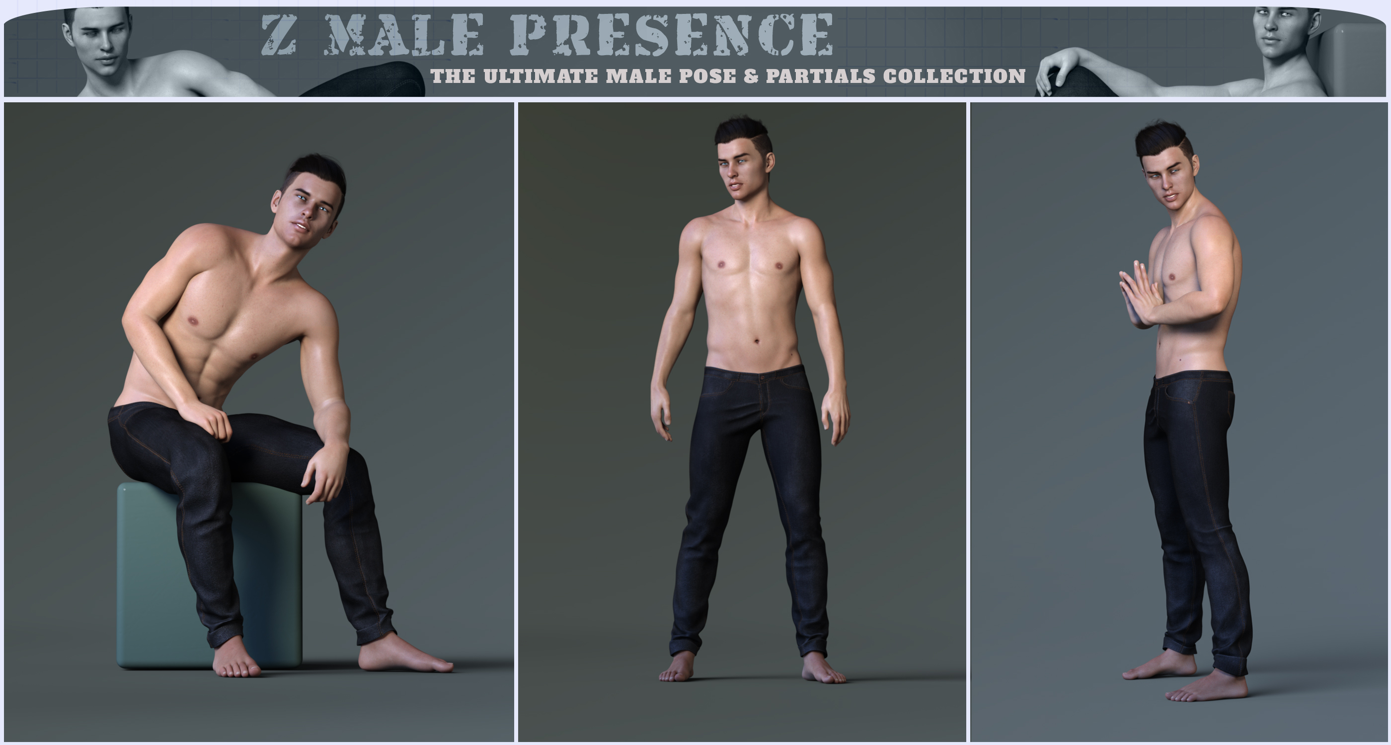 Z Male Presence Poses and Partials for Genesis 3 and 8 Male by: Zeddicuss, 3D Models by Daz 3D