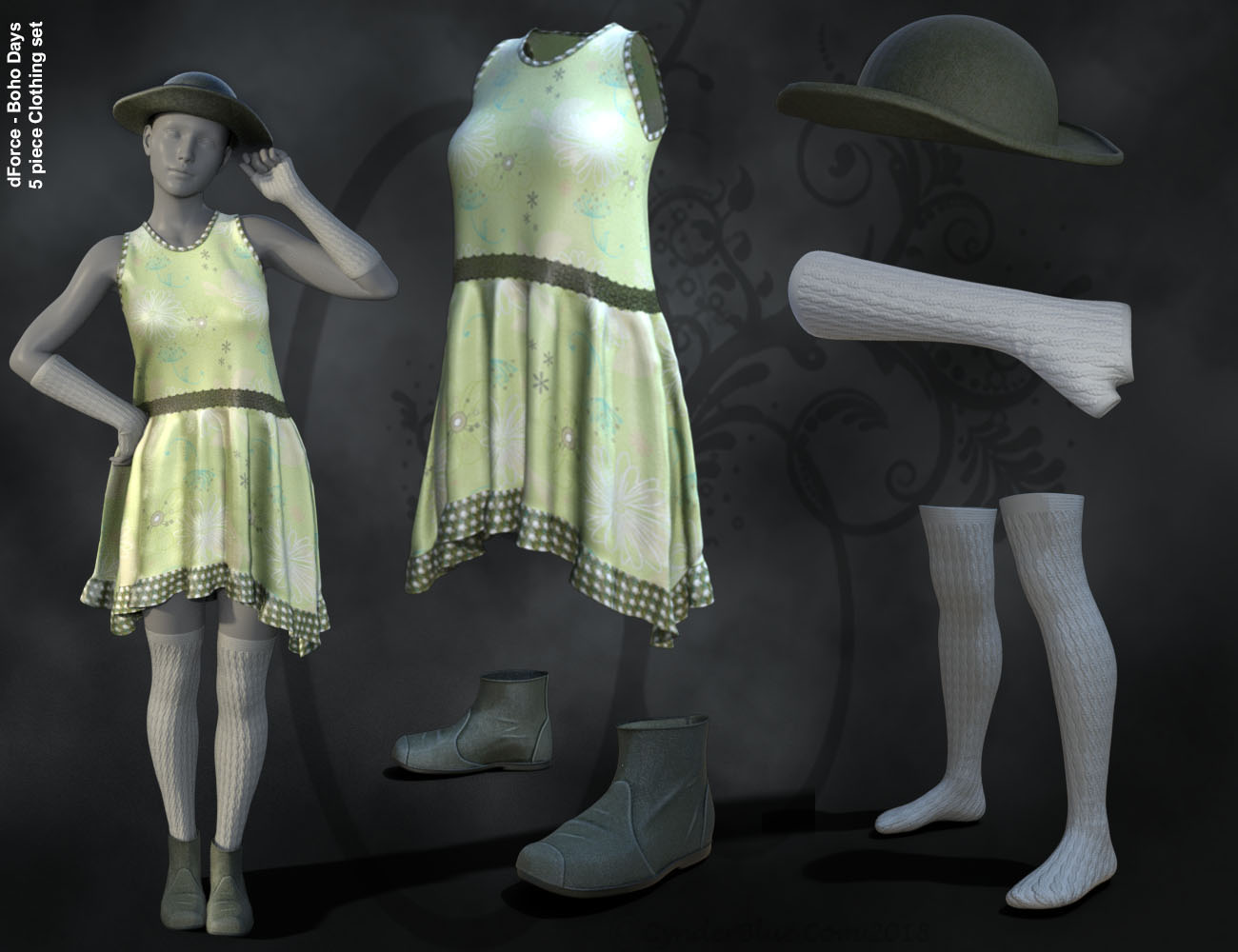 dForce Boho Days Outfit Textures by: CynderBlue, 3D Models by Daz 3D