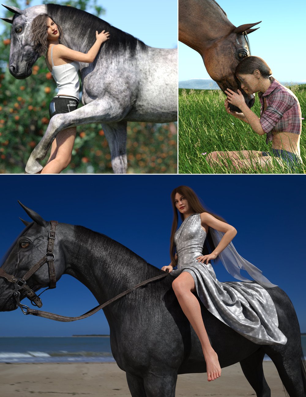 Horse and Rider Poses and Dress for Genesis 8 by: aurorabreeze, 3D Models by Daz 3D