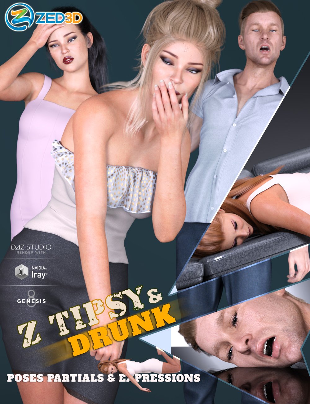 Z Tipsy and Drunk Poses and Expressions for Genesis 3 and 8 by: Zeddicuss, 3D Models by Daz 3D