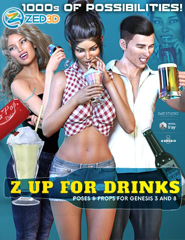 Z Up For Drinks Props and Poses for Genesis 8 by: Zeddicuss, 3D Models by Daz 3D