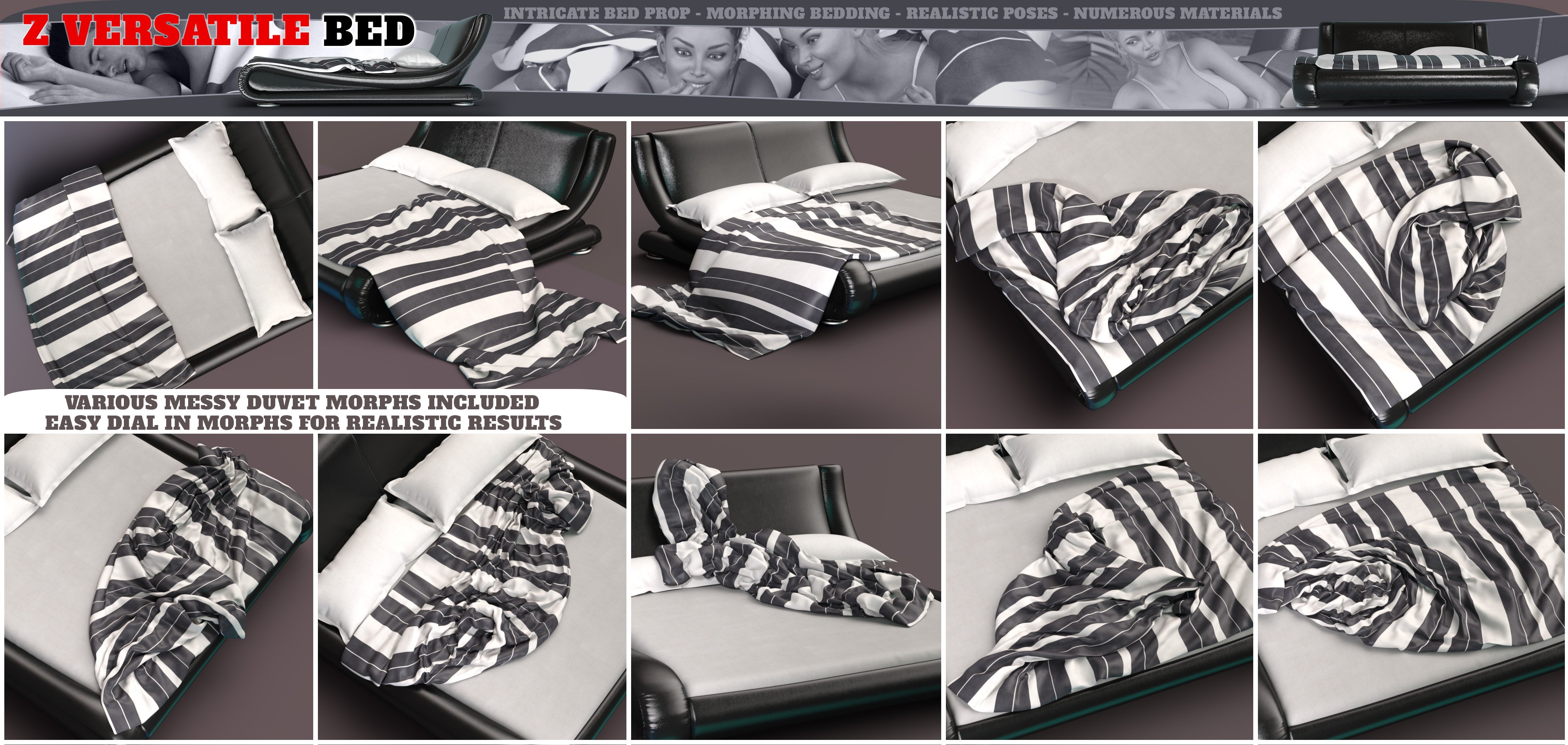 Z Versatile Morphing Bed and Poses for Genesis 8 Z Versatile Morphing Bed and Poses for Genesis 8 by: Zeddicuss, 3D Models by Daz 3D
