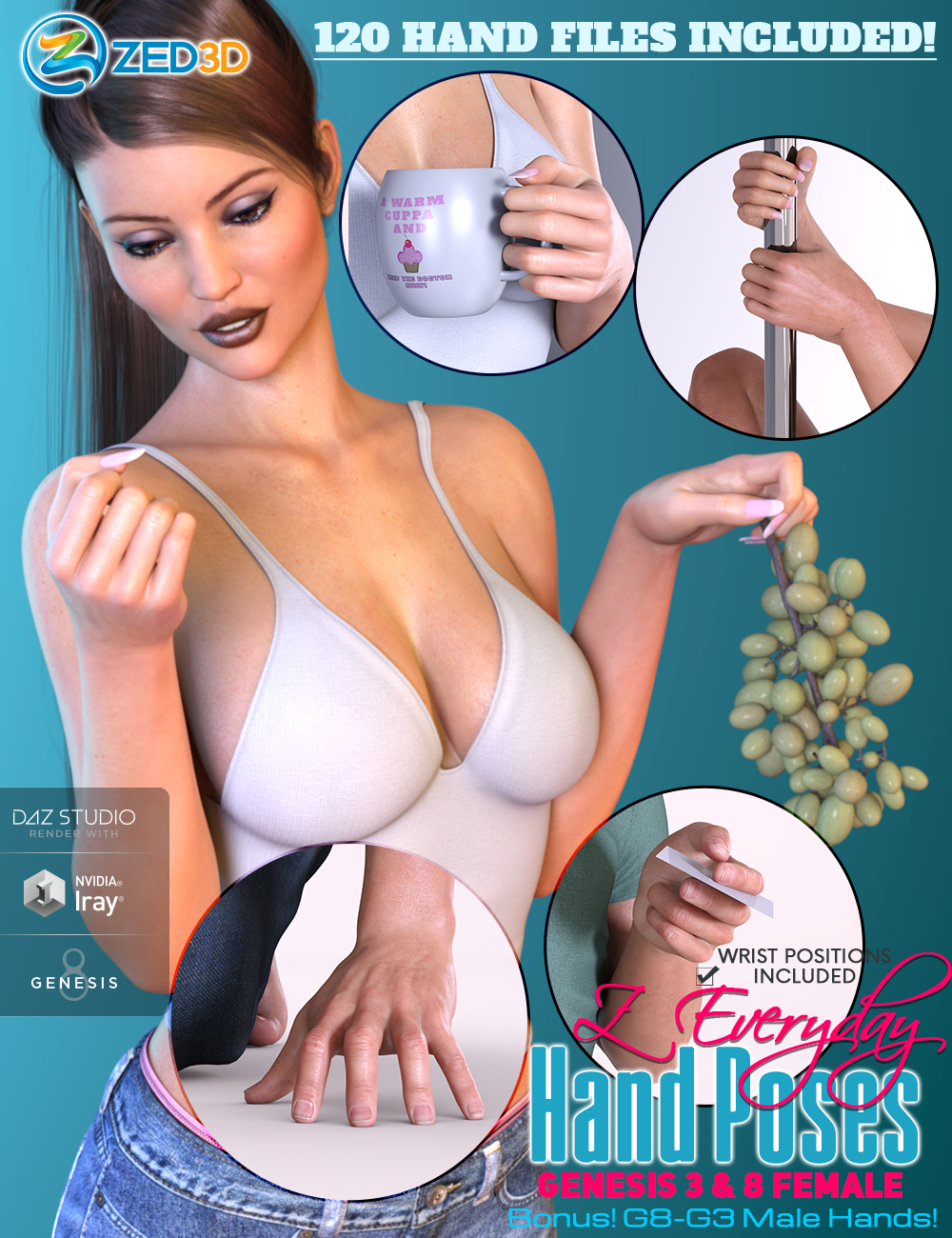 Z Every Day Hands for Genesis 3 and 8 by: Zeddicuss, 3D Models by Daz 3D