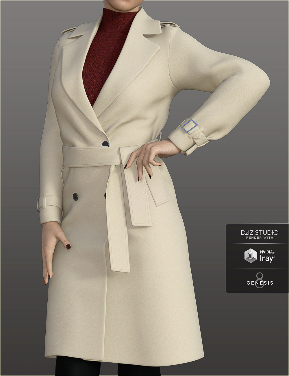 H&C Trench Coat Outfit for Genesis 8 Female(s) by: IH Kang, 3D Models by Daz 3D