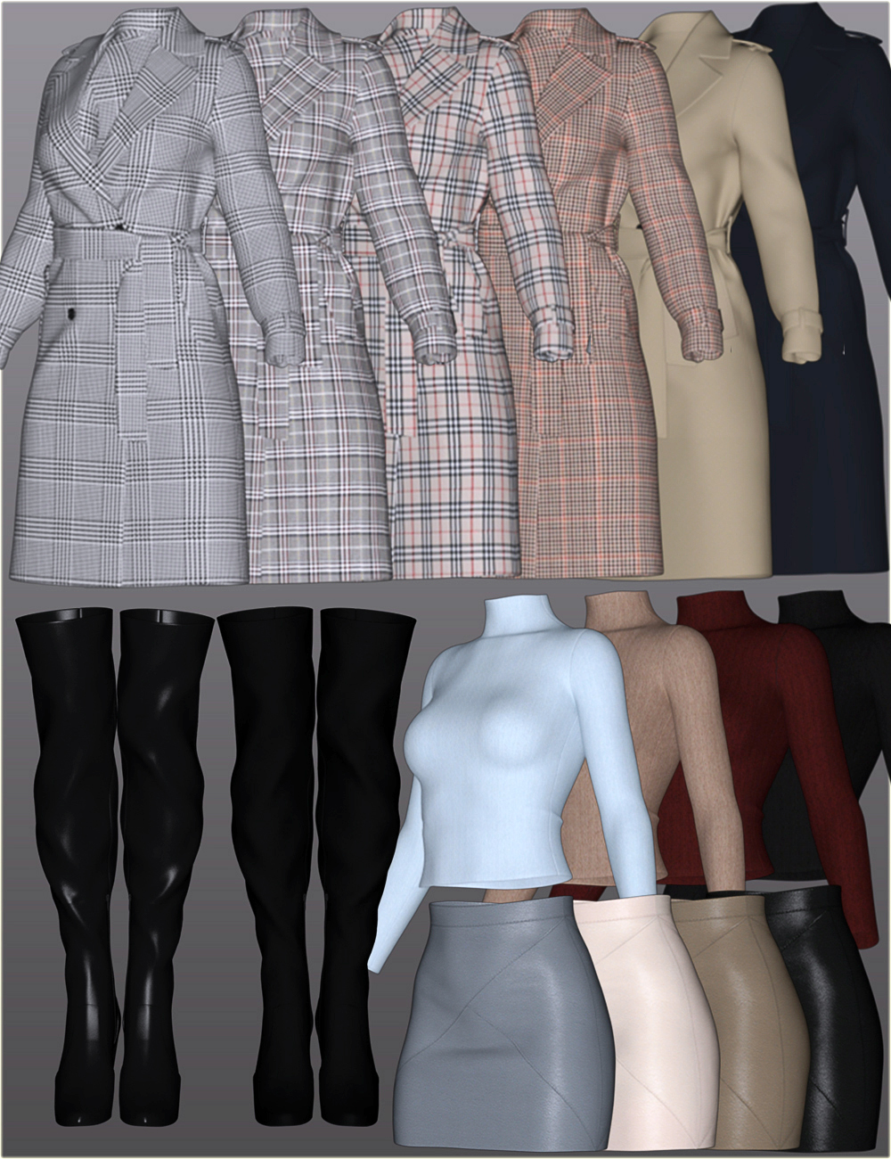 H&C Trench Coat Outfit for Genesis 8 Female(s) by: IH Kang, 3D Models by Daz 3D