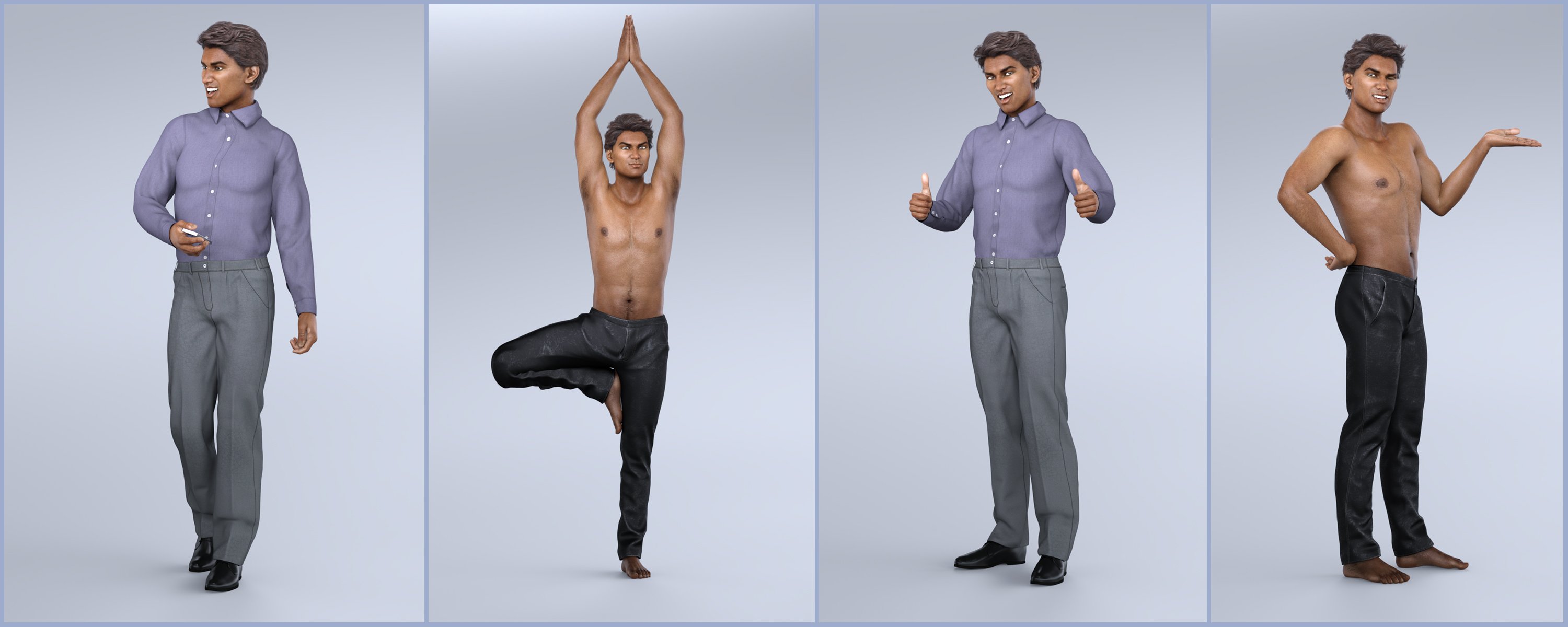Z Modern and Traditional Poses and Expressions for Genesis 8 Male and Sanjay 8 by: Zeddicuss, 3D Models by Daz 3D