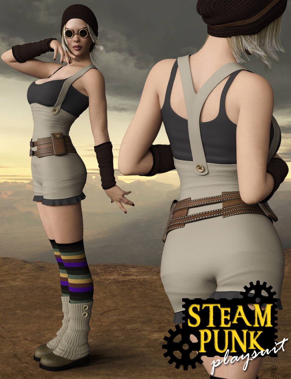 Steampunk Playsuit Outfit Set for Genesis 8 Female(s) by: Mytilus, 3D Models by Daz 3D