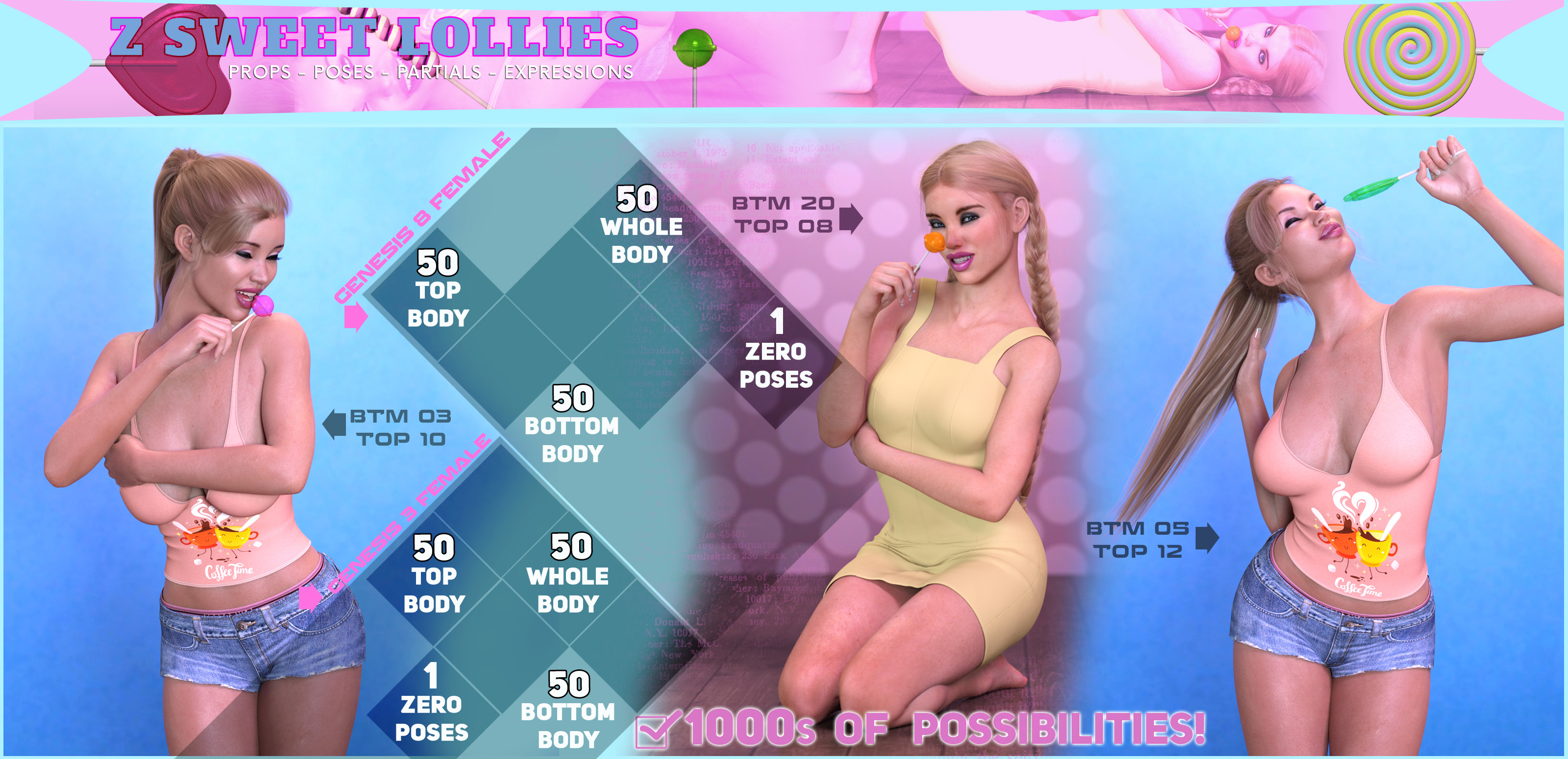 Z Sweet Lollies Props and Poses for Genesis 3 and 8 Female by: Zeddicuss, 3D Models by Daz 3D