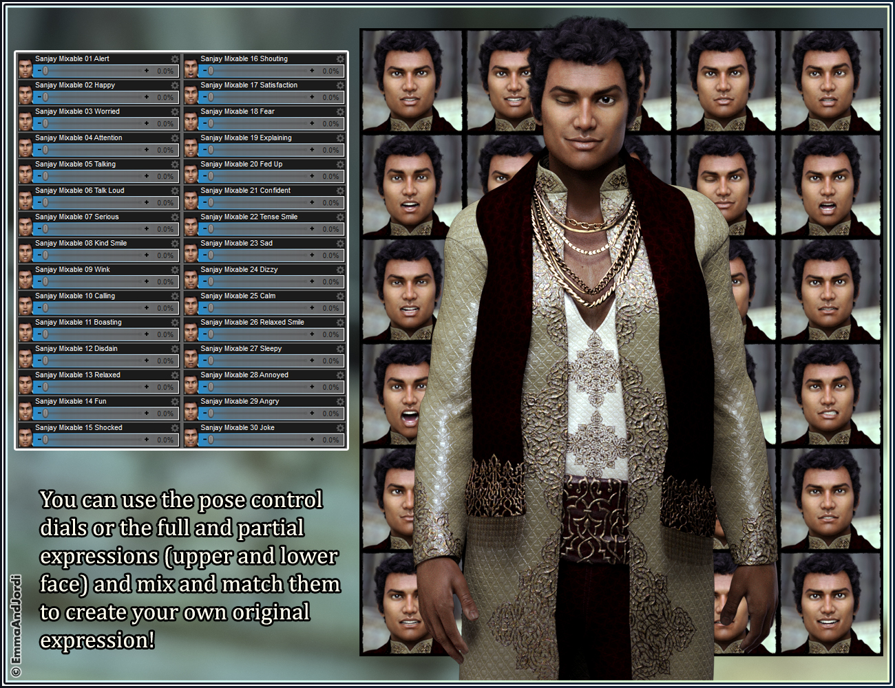 Mixable Expressions for Sanjay 8 and Genesis 8 Male(s) Mixable Expressions for Sanjay 8 and Genesis 8 Male(s) by: , 3D Models by Daz 3D