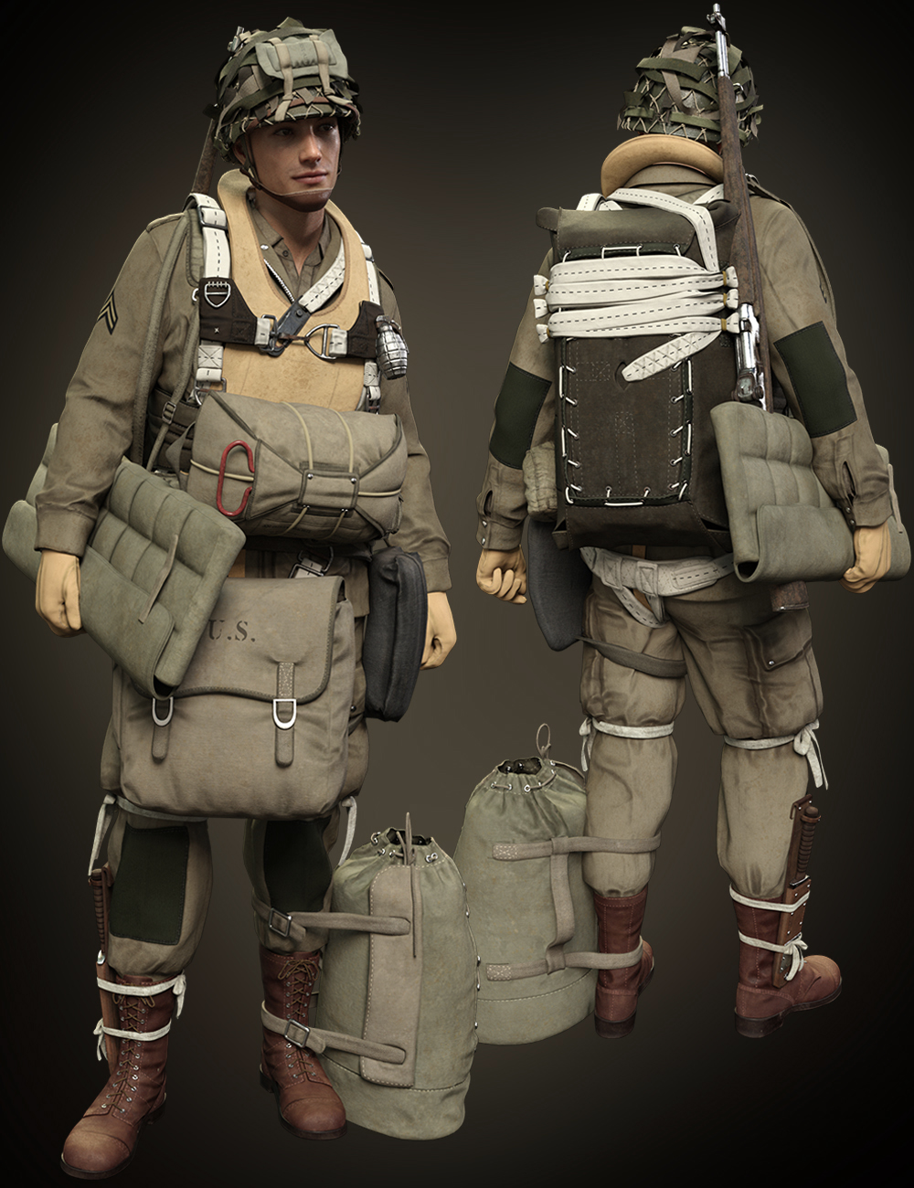 US WW2 Uniform Paratrooper Expansion by: Luthbellina, 3D Models by Daz 3D