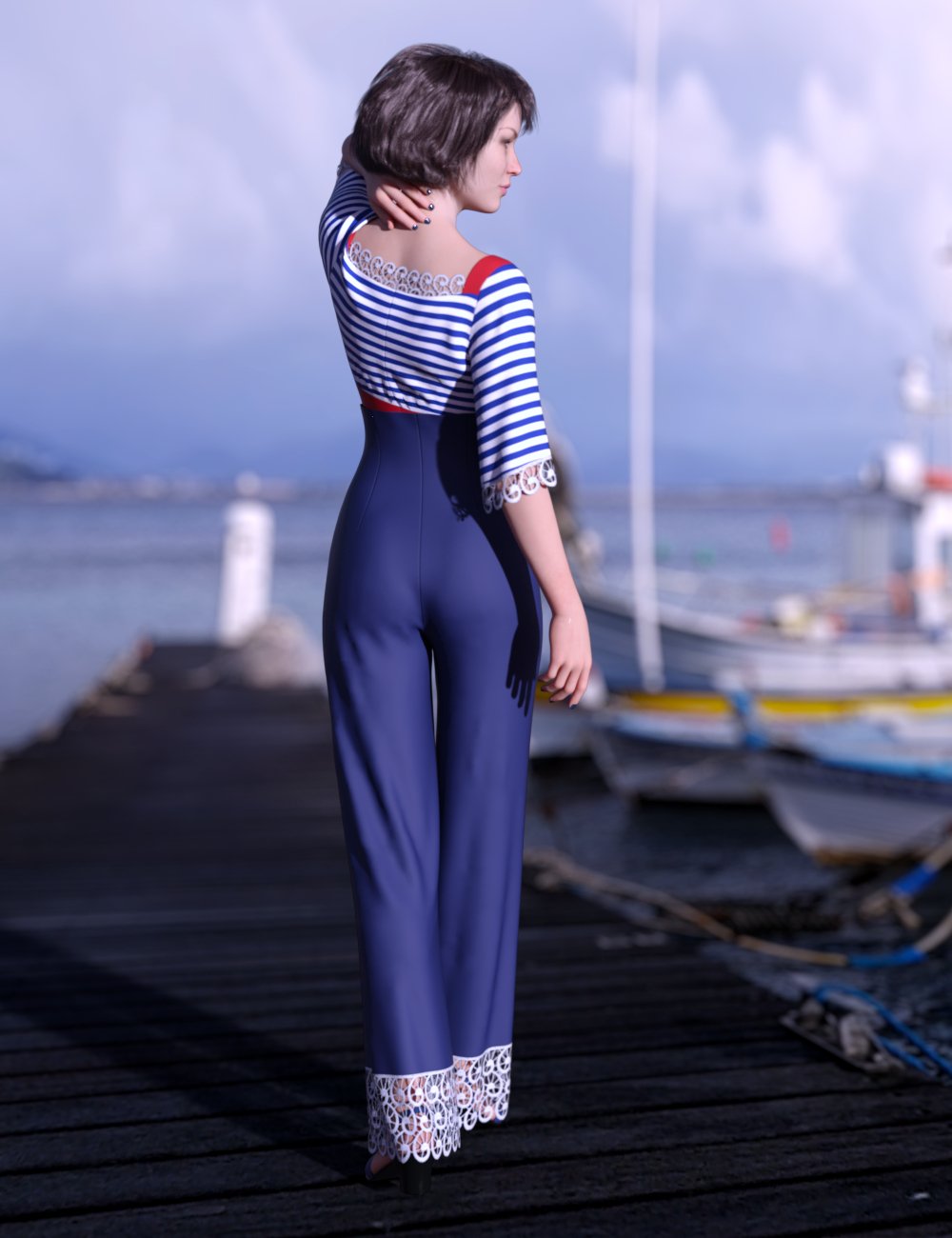 dForce Anchors Aweigh Outfit for Genesis 8 Female(s) by: Leviathan, 3D Models by Daz 3D