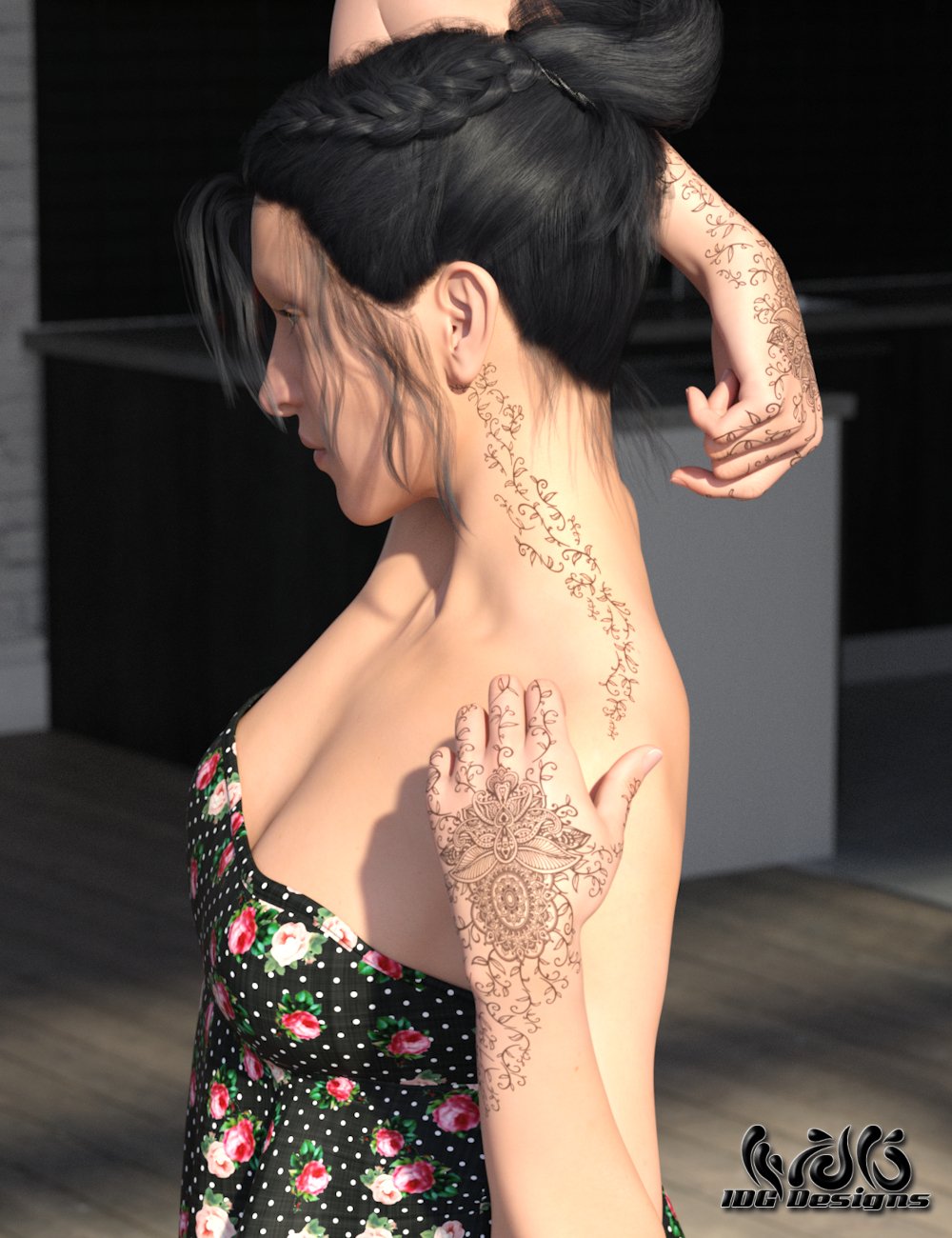 IDG Henna Tattoos for Kala 8 and Genesis 8 Female(s) by: DestinysGardenInaneGlory, 3D Models by Daz 3D
