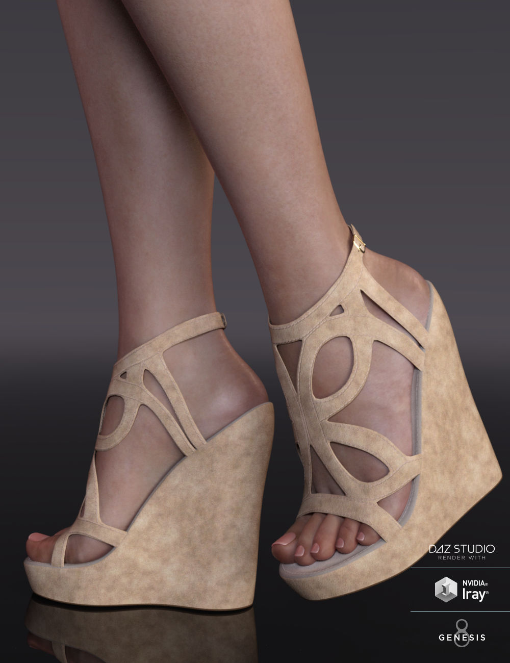 Cricket Wedge Sandals for Genesis 8 Female(s) by: WildDesigns, 3D Models by Daz 3D