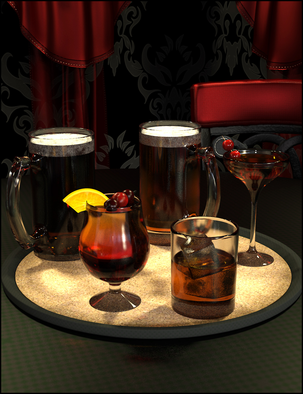 Cheers Drink Tray and Drinks by: ARTCollab, 3D Models by Daz 3D