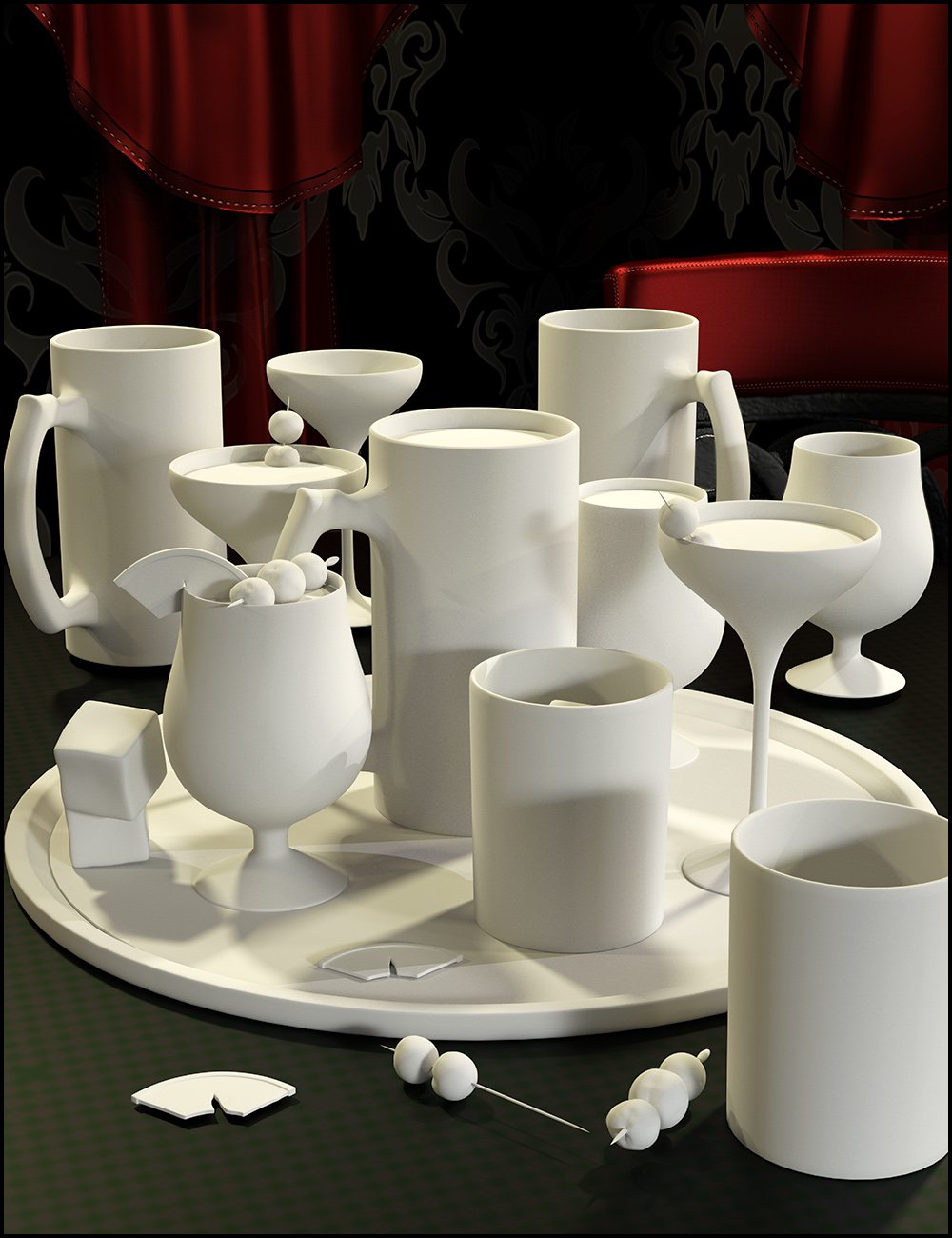 Cheers Drink Tray and Drinks Cheers Drink Tray and Drinks by: ARTCollab, 3D Models by Daz 3D