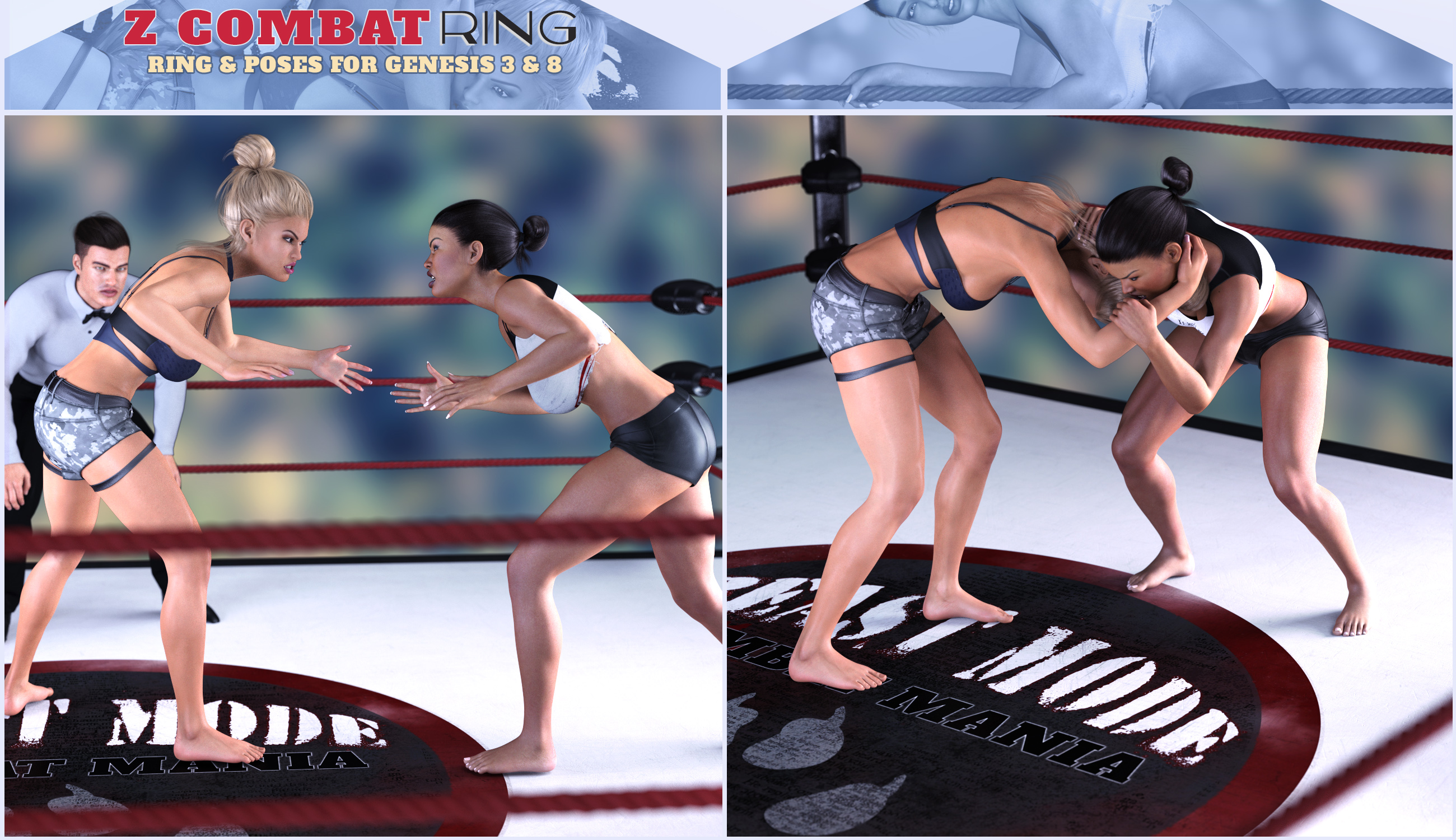 Z Combat Ring and Poses for Genesis 3 and 8 by: Zeddicuss, 3D Models by Daz 3D