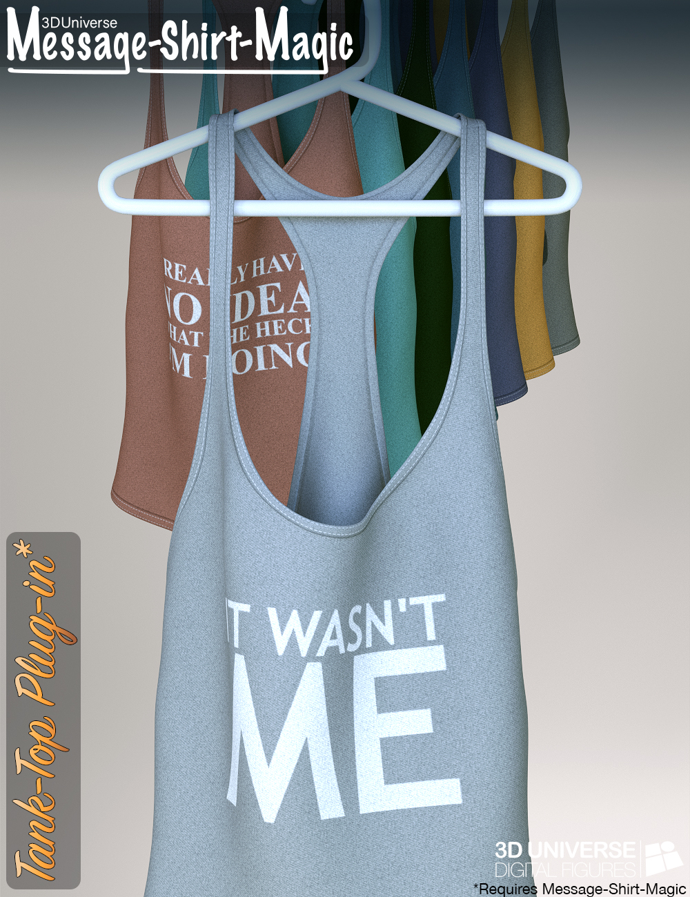 Message-Shirt-Magic Tank-Top Plugin for Genesis 8 Female(s) by: 3D Universe, 3D Models by Daz 3D