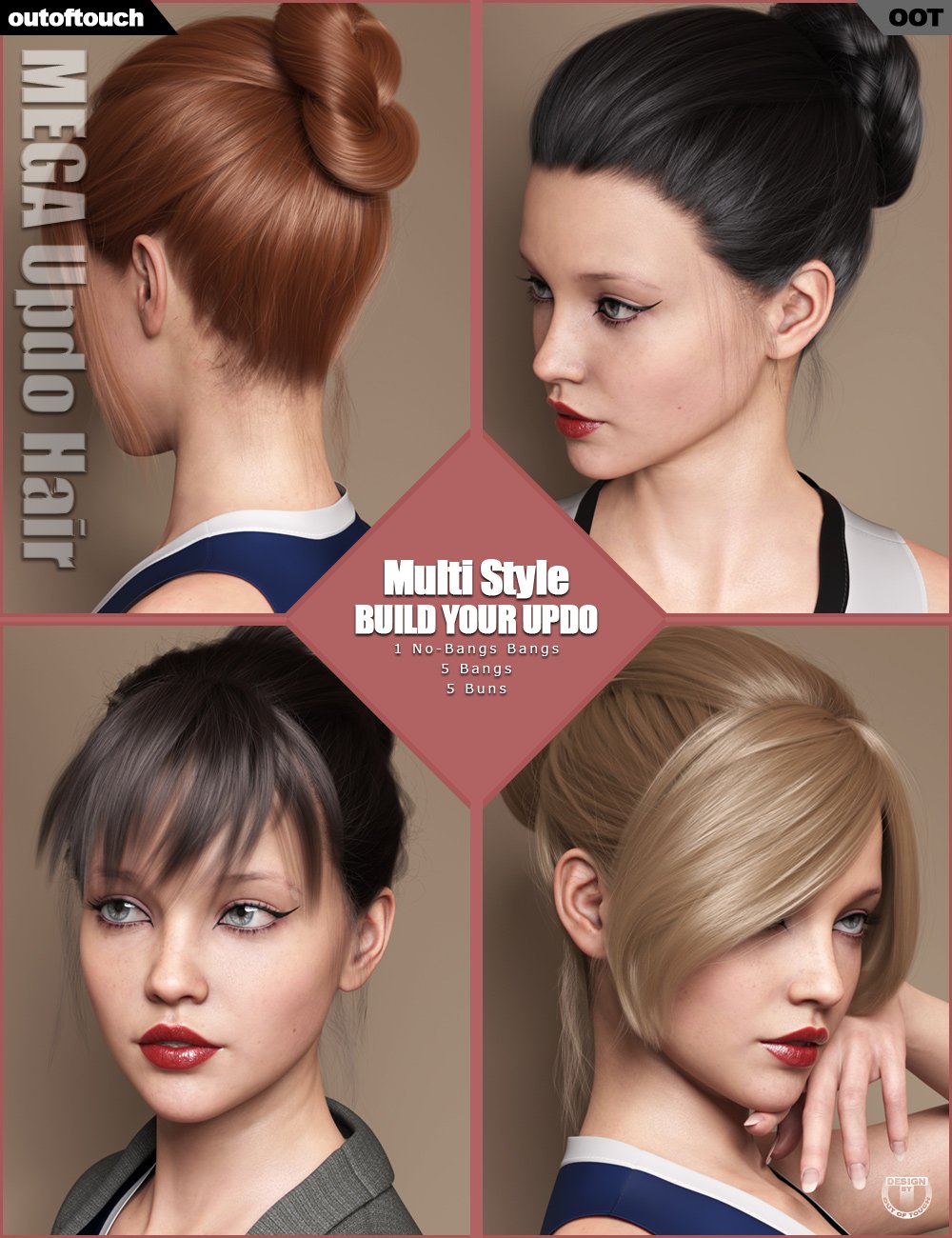 MEGA Updo Hair for Genesis 3 and 8 Female(s) by: outoftouch, 3D Models by Daz 3D
