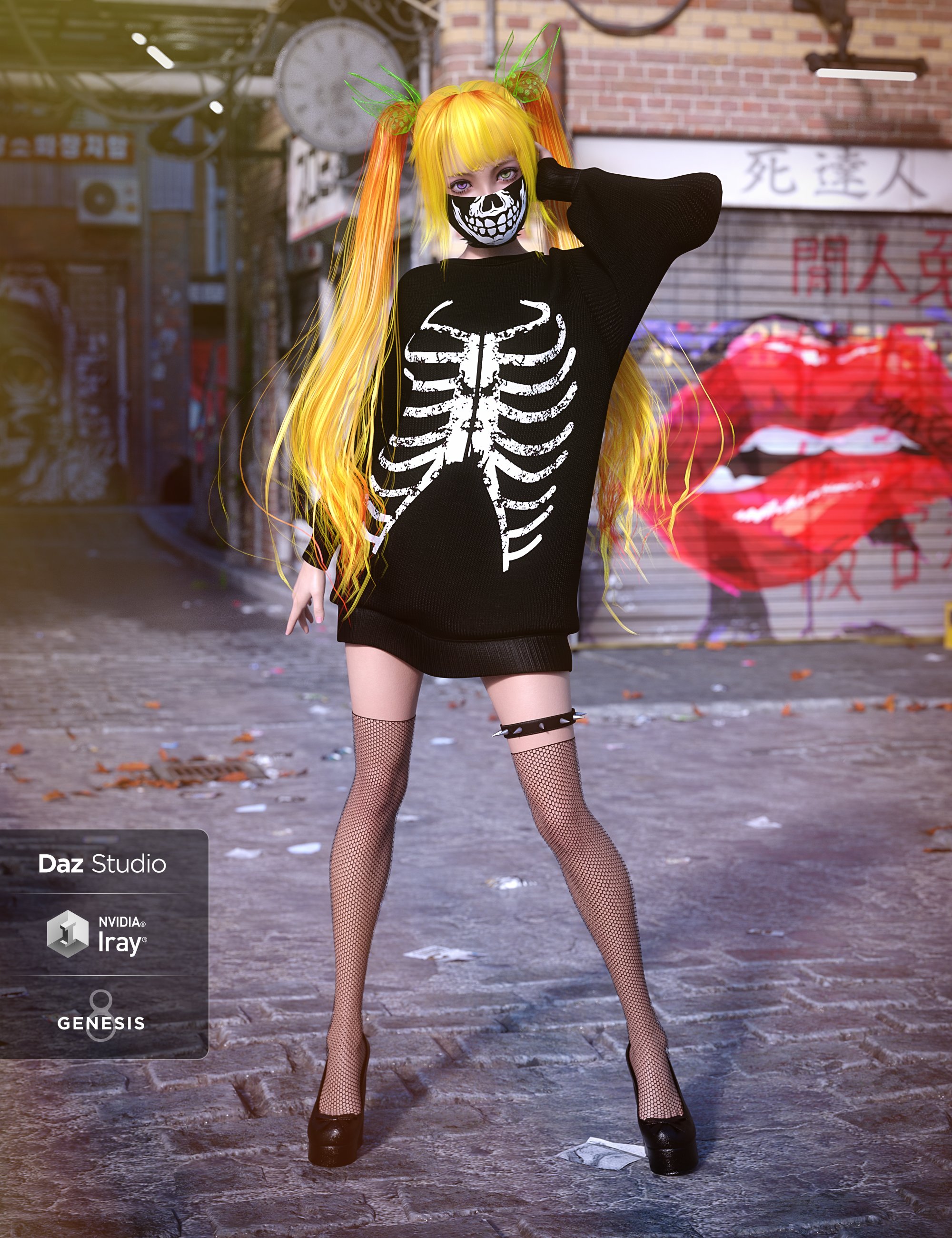 dForce Yami Kawaii Outfit for Genesis 8 Female(s) by: CynderBlueShox-Design, 3D Models by Daz 3D
