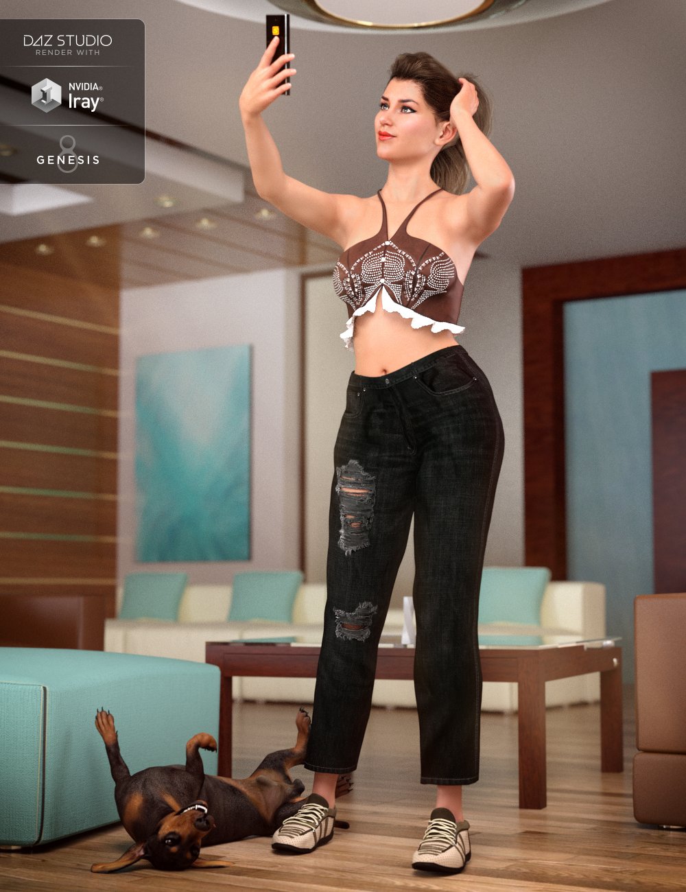 dForce Halter Top and Jeans for Genesis 8 Female(s) by: Barbara Brundon, 3D Models by Daz 3D
