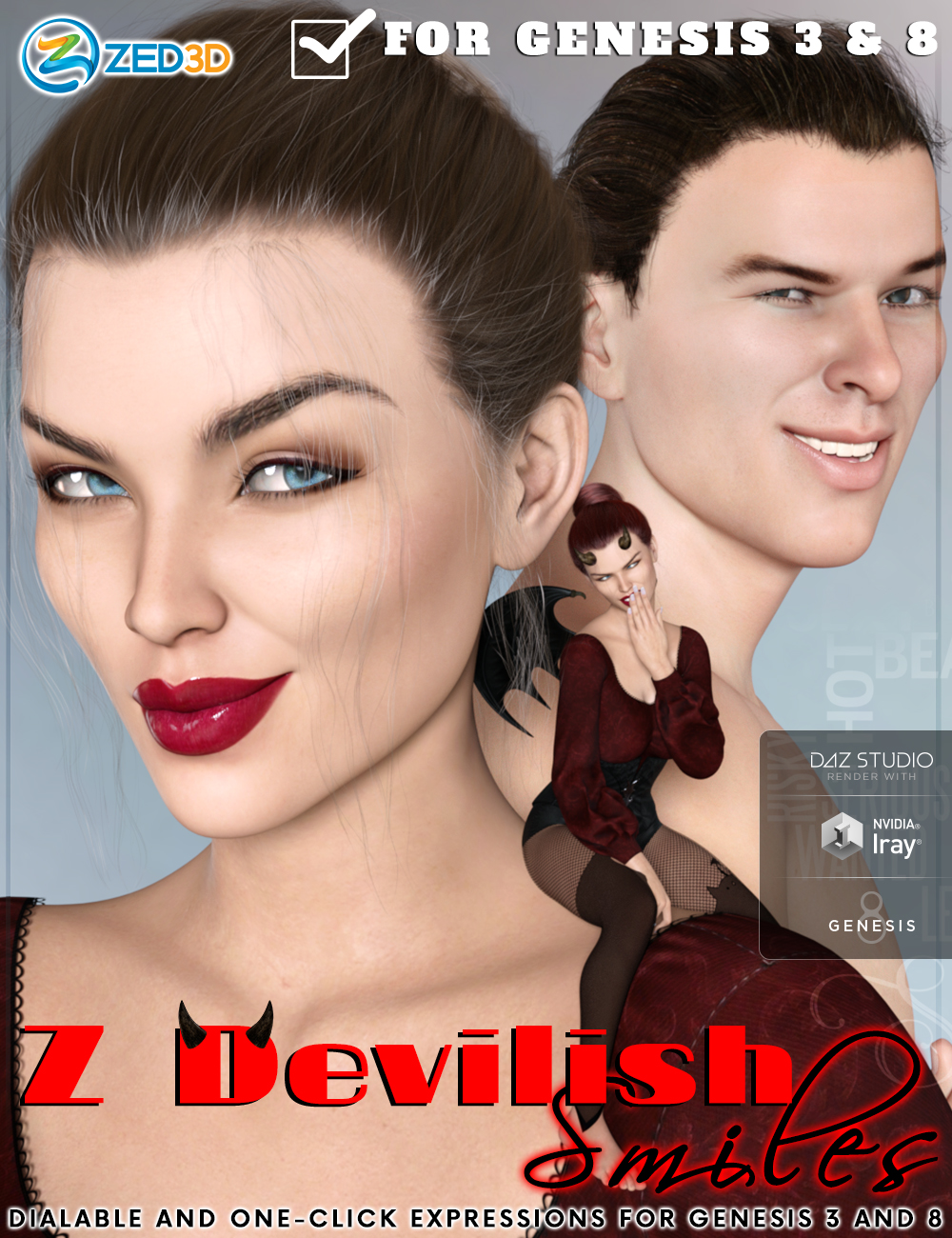 Z Devilish Smiles and Expressions for Genesis 3 and 8 by: Zeddicuss, 3D Models by Daz 3D