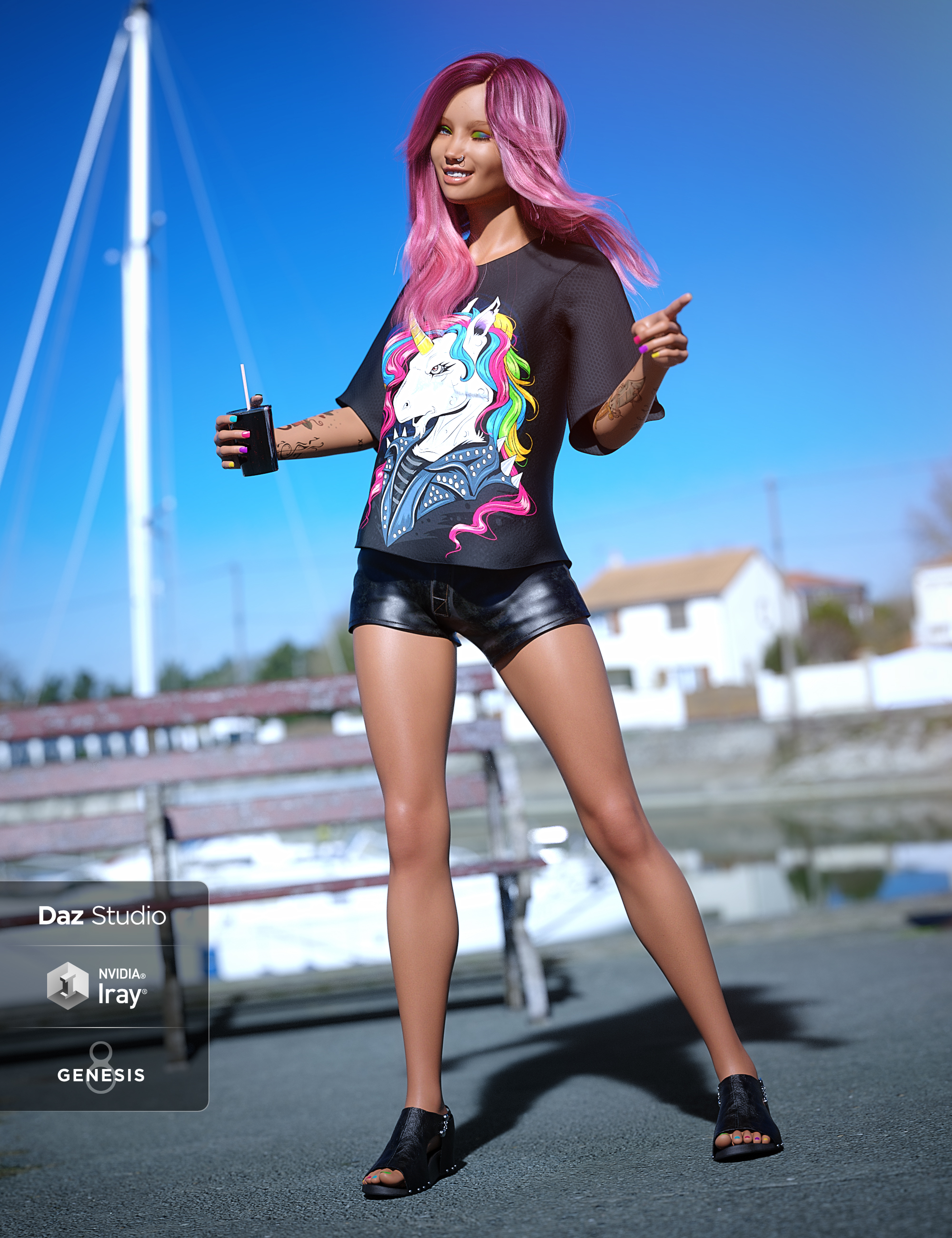 dForce Spunky Girl Outfit for Genesis 8 Female(s) by: Barbara BrundonMoonscape GraphicsSadeUmblefugly, 3D Models by Daz 3D