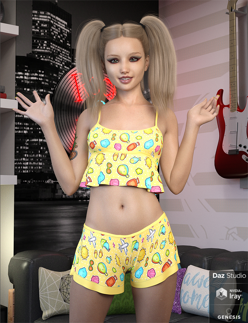 dForce Summer Sleepwear for Genesis 8 Female(s) by: Sapphire3D, 3D Models by Daz 3D