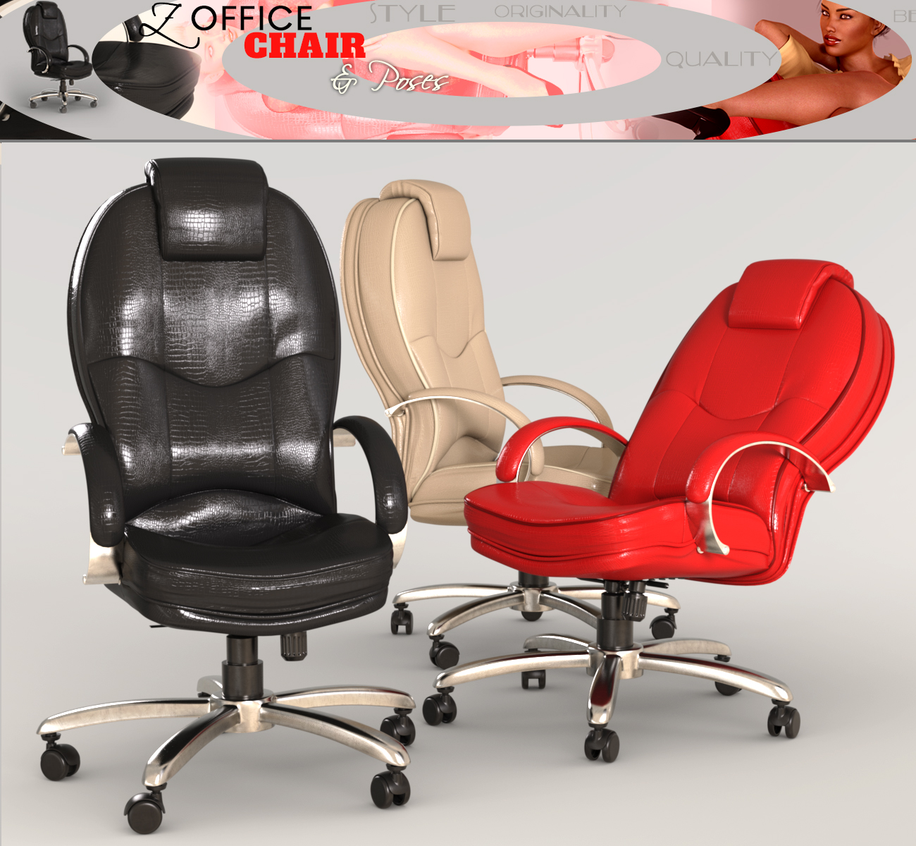 Z Morphing Leather Office Chair & Poses for Genesis 3 and 8 Z Morphing Leather Office Chair & Poses for Genesis 3 and 8 by: Zeddicuss, 3D Models by Daz 3D