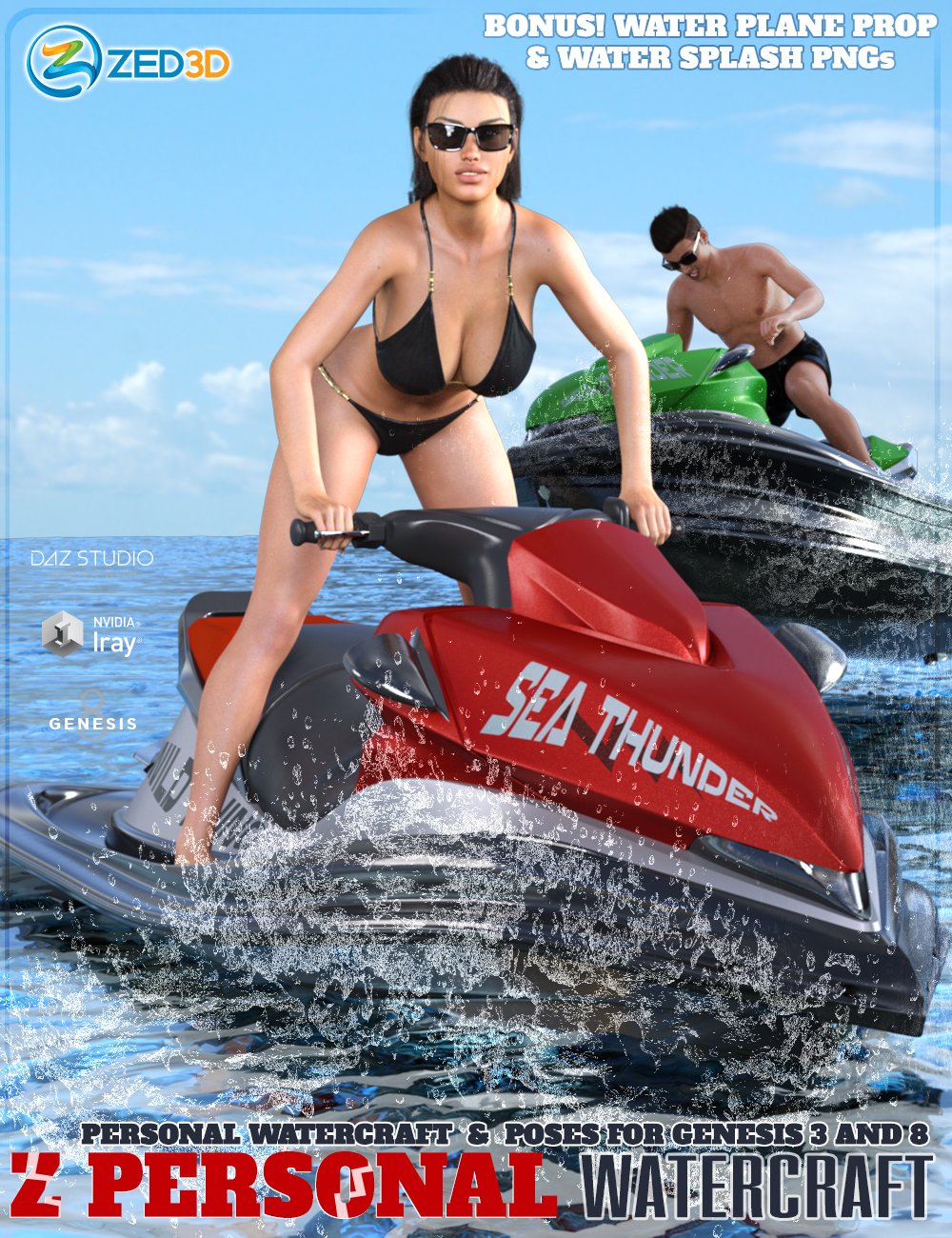 Z Personal Watercraft and Poses for Genesis 3 and 8 by: Zeddicuss, 3D Models by Daz 3D
