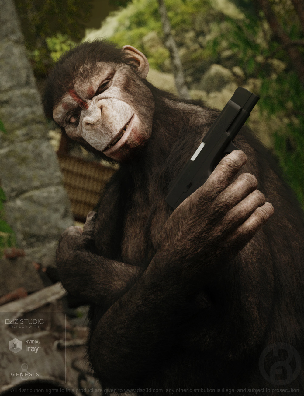 Ape World Chimp with dForce Hair for Genesis 8 Male by: RawArt, 3D Models by Daz 3D