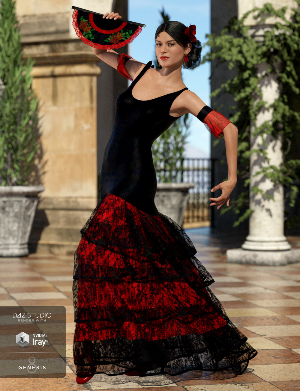 dForce Flamenco Dancer Outfit for Genesis 8 Female(s) by: NikisatezOziChick, 3D Models by Daz 3D