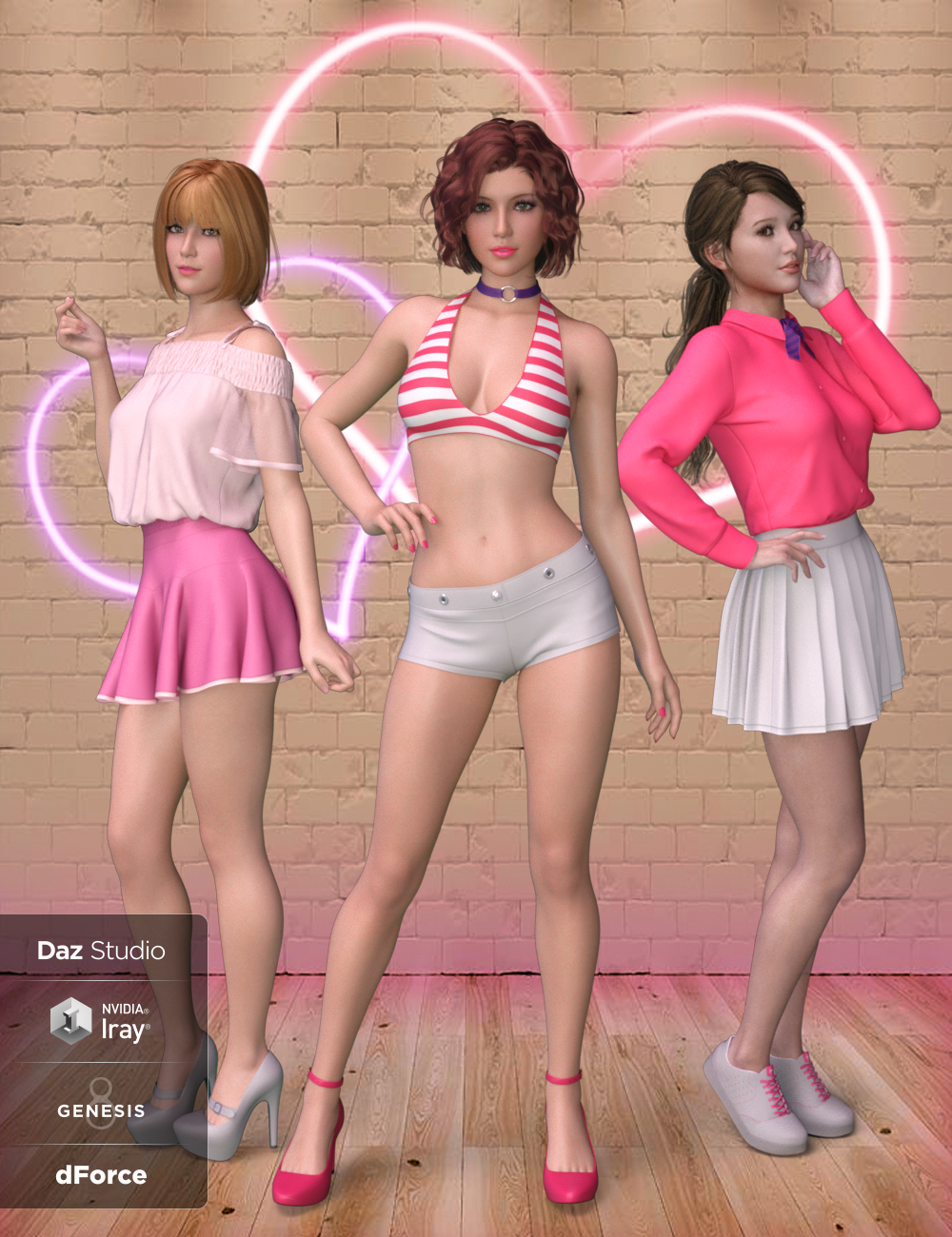 dForce K-Pop Girls Outfits for Genesis 8 Female(s) by: Blue Rabbit, 3D Models by Daz 3D