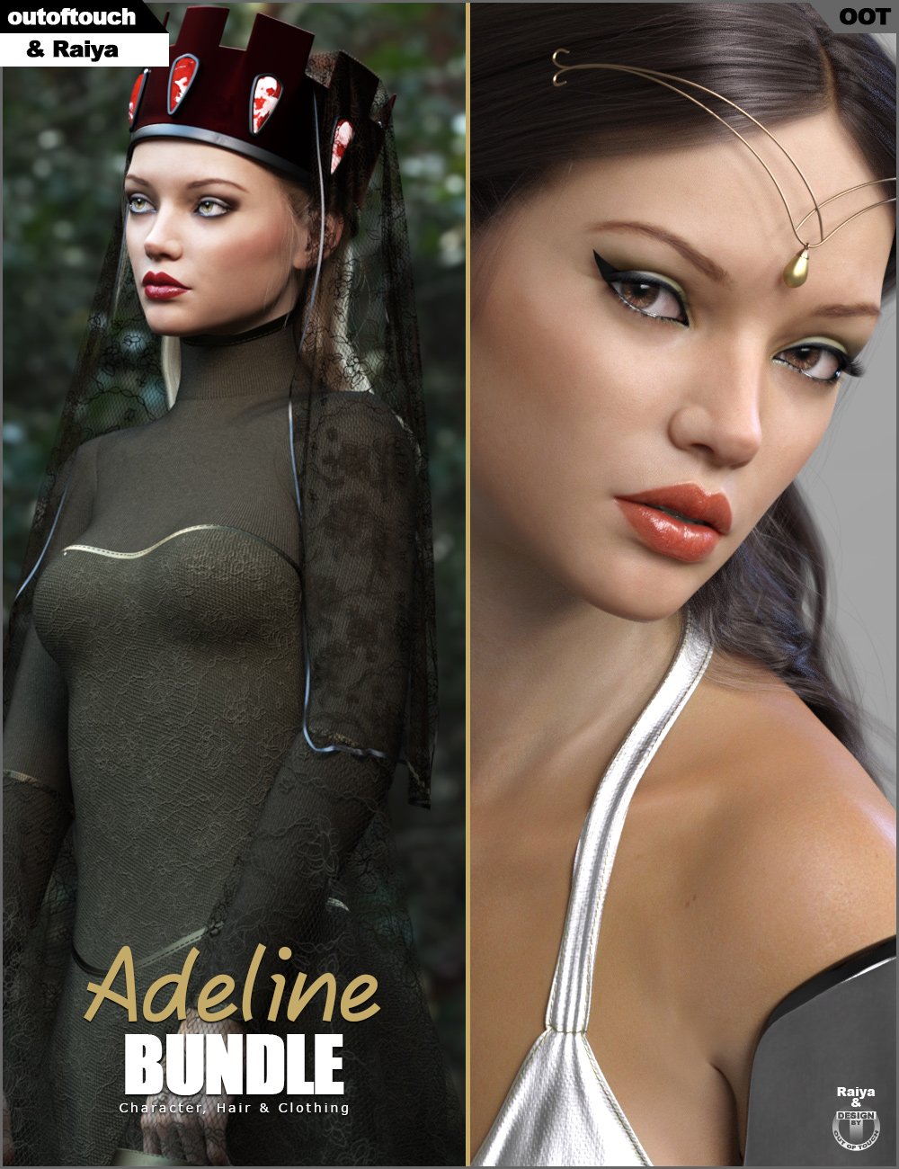 High Fantasy Adeline Clothing, Character and Hair Bundle by: Raiyaoutoftouch, 3D Models by Daz 3D