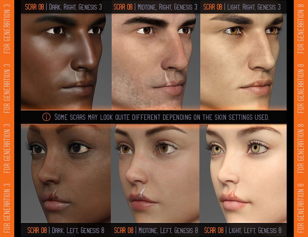 L.I.E. FACE SCARS for Genesis 3 and 8 by: EsidFenixPhoenix, 3D Models by Daz 3D