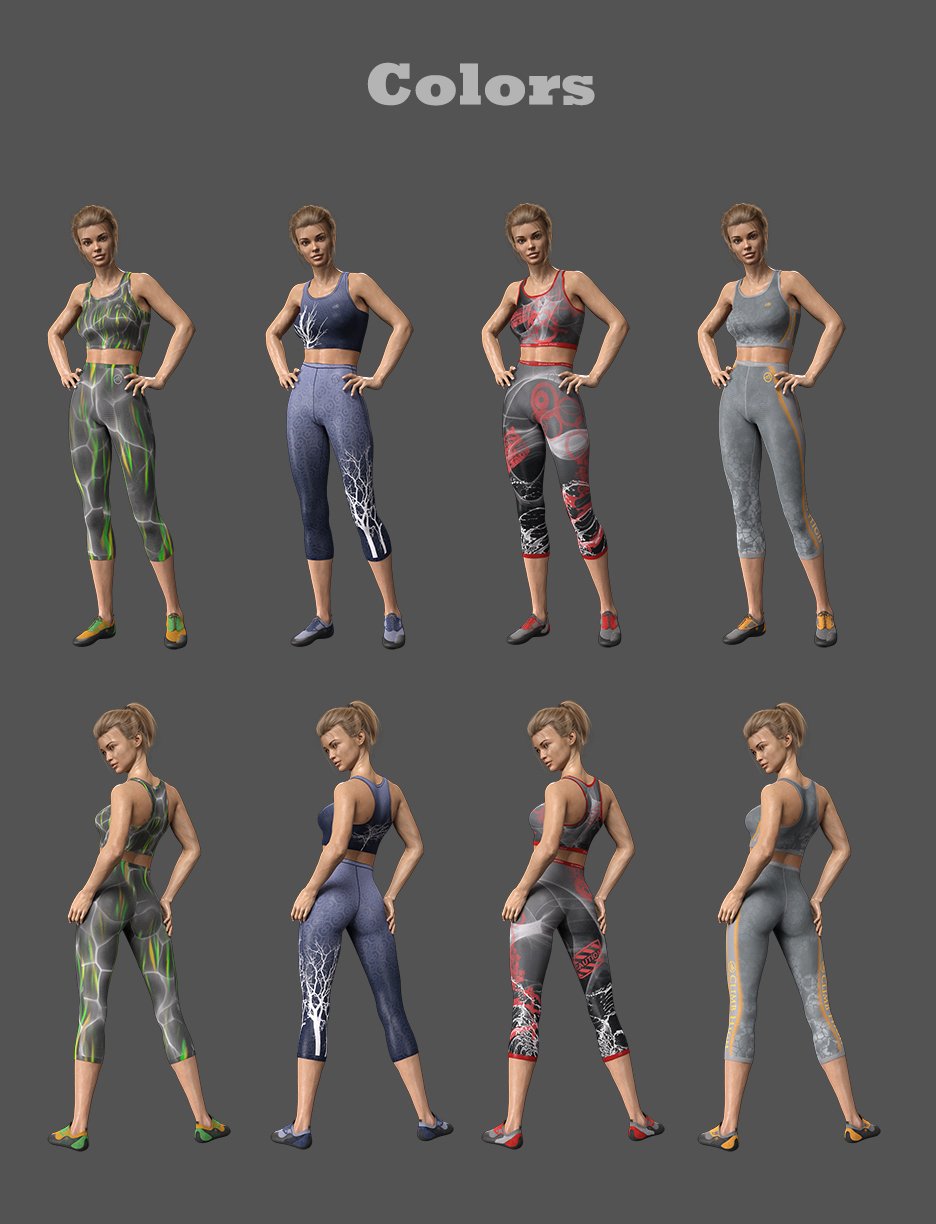 MDCH Climbing and Athletic Outfit for Genesis 3 and 8 Female(s) by: MikeD, 3D Models by Daz 3D