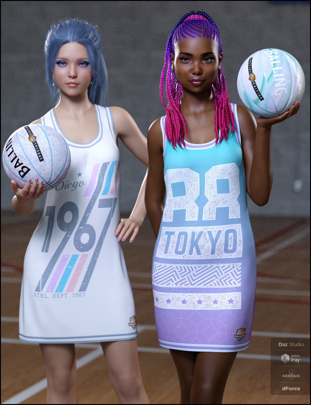 dForce Basketball Dress Textures by: DemonicaEviliusJessaii, 3D Models by Daz 3D