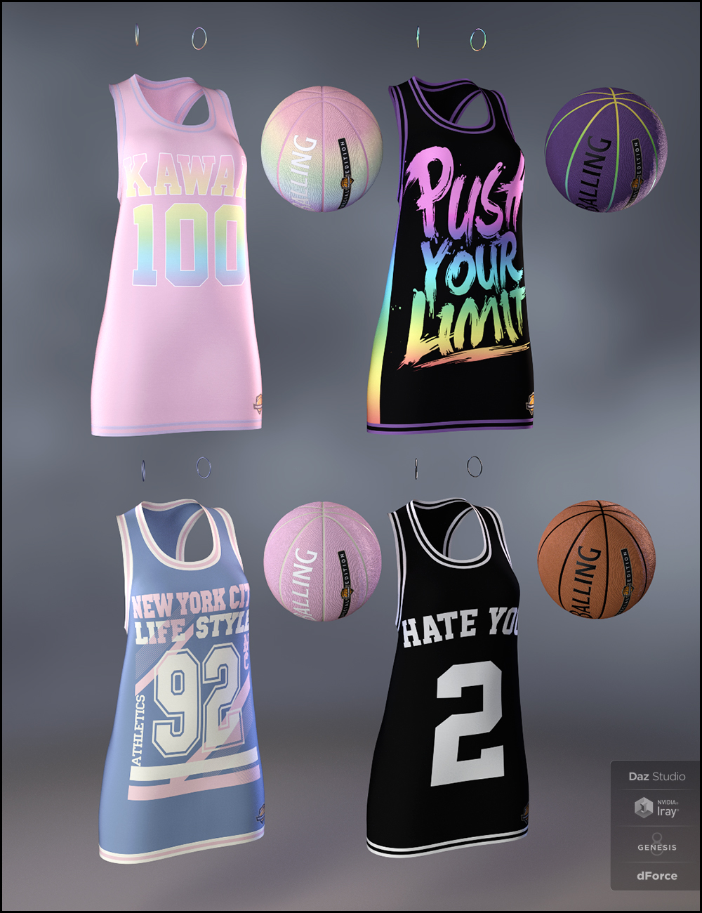 dForce Basketball Dress Textures by: DemonicaEviliusJessaii, 3D Models by Daz 3D