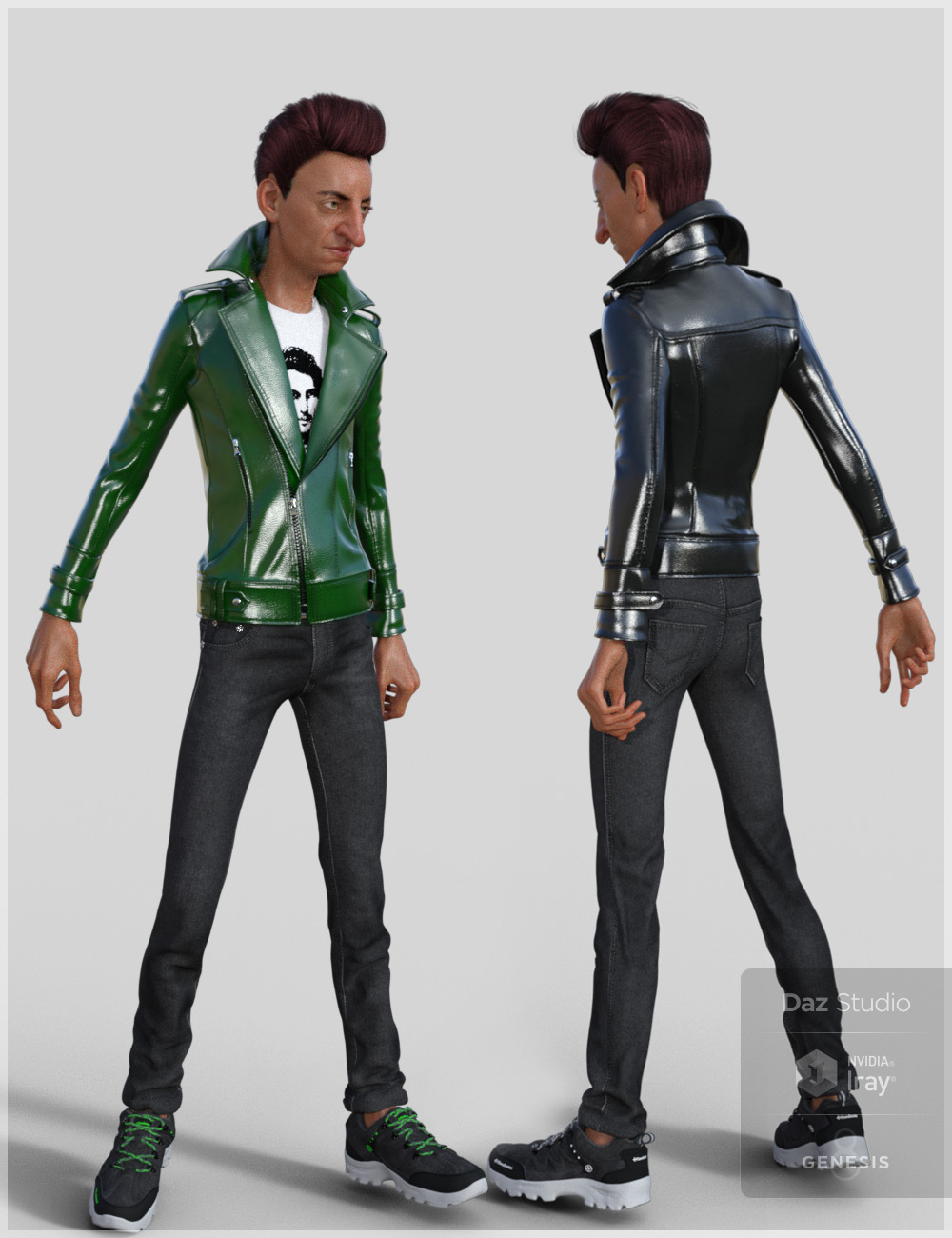 Leather Jacket Outfit for Genesis 8 Male(s) by: Cute3D, 3D Models by Daz 3D