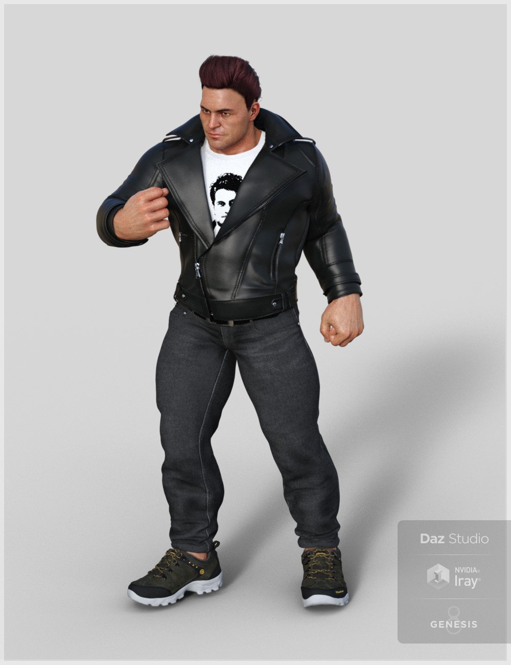 Leather Jacket Outfit for Genesis 8 Male(s) by: Cute3D, 3D Models by Daz 3D