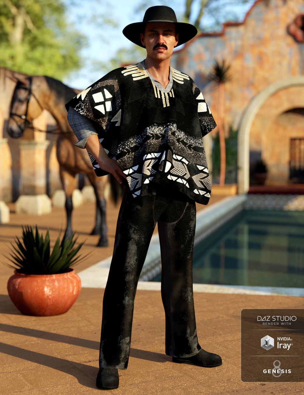 dForce Western Poncho Outfit for Genesis 8 Male(s) by: Anna BenjaminNikisatez, 3D Models by Daz 3D