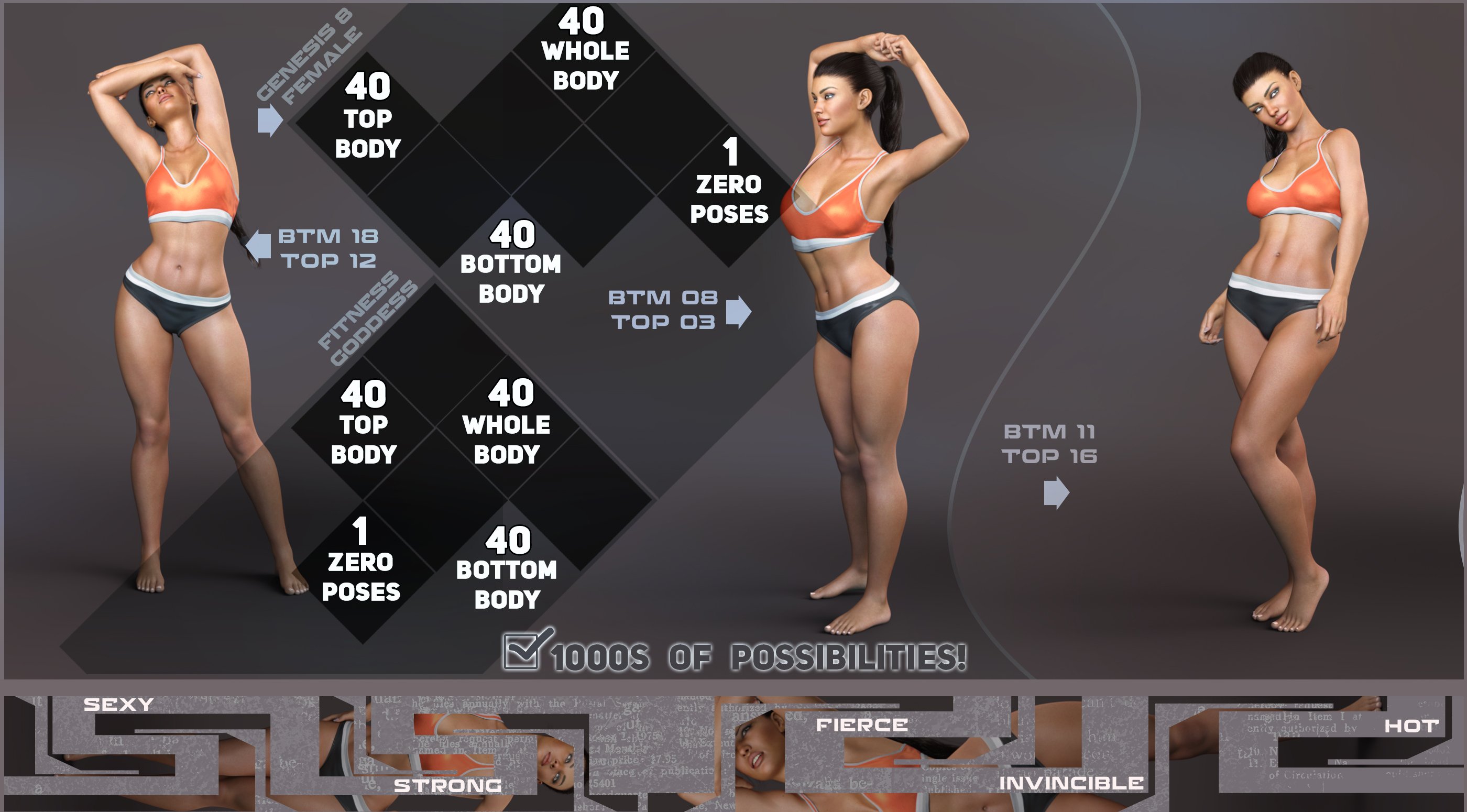 Z Fitness Goddess Shape Preset and Poses for Genesis 8 Female