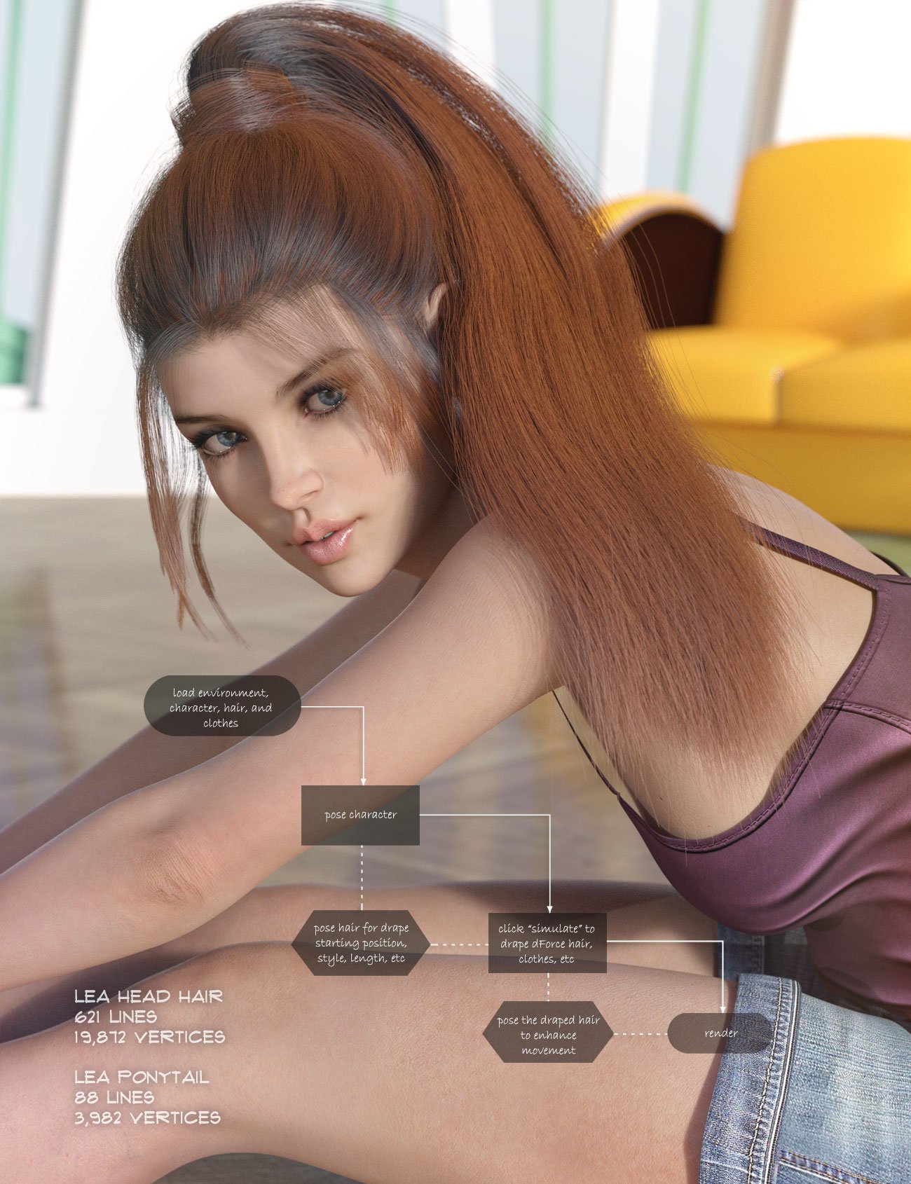 dForce Lea Hair for Genesis 3 and 8 Females(s) by: AprilYSH, 3D Models by Daz 3D