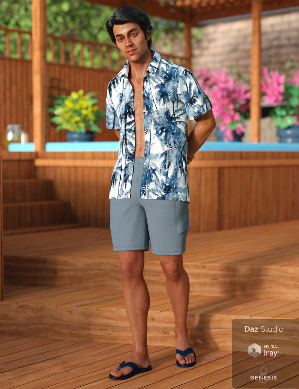dForce Poolside Oahu Outfit for Genesis 8 Male(s) by: 3D-GHDesignMadaSade, 3D Models by Daz 3D