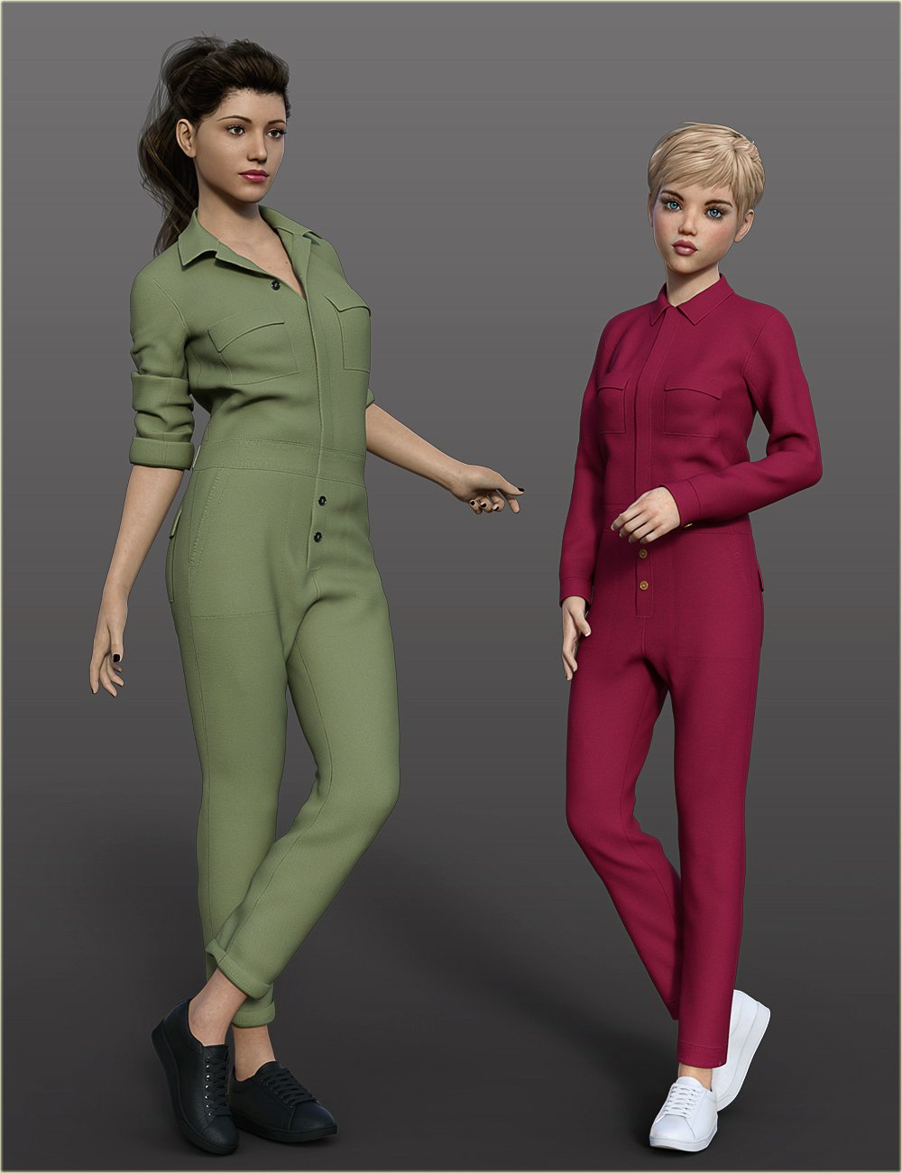 dForce H&C Coverall jumpsuit outfits for Genesis 8 Female(s) by: IH Kang, 3D Models by Daz 3D