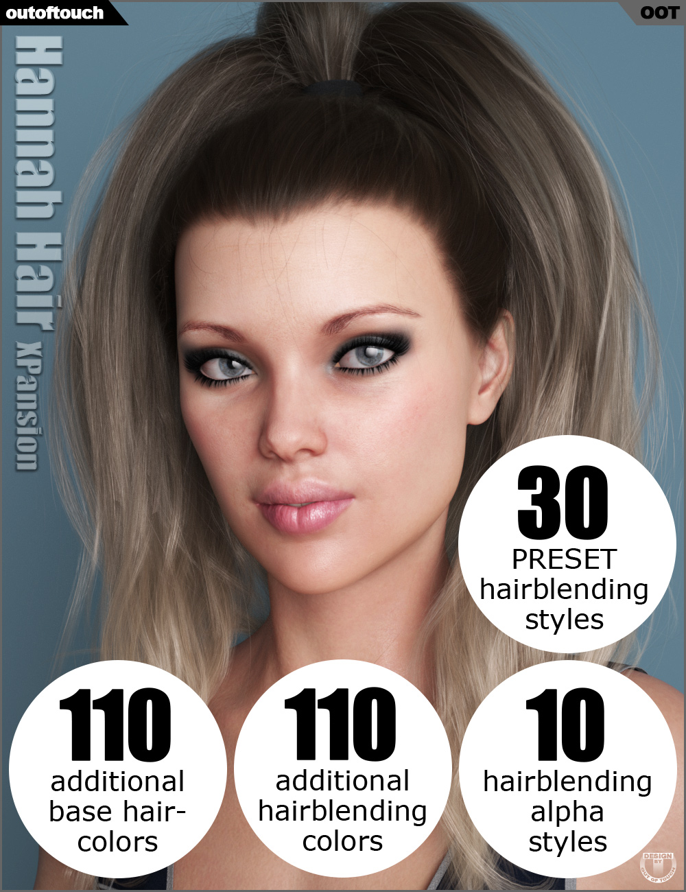 OOT Hairblending 2.0 Texture XPansion for Hannah Hair by: outoftouch, 3D Models by Daz 3D