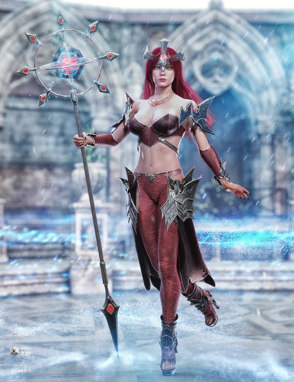 dForce Knight Priestess Outfit and Weapons for Genesis 8 Female(s) by: HM, 3D Models by Daz 3D