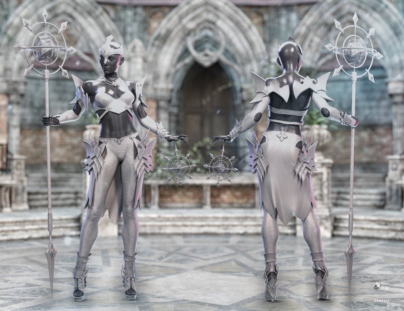 dForce Knight Priestess Outfit and Weapons for Genesis 8 Female(s) by: HM, 3D Models by Daz 3D