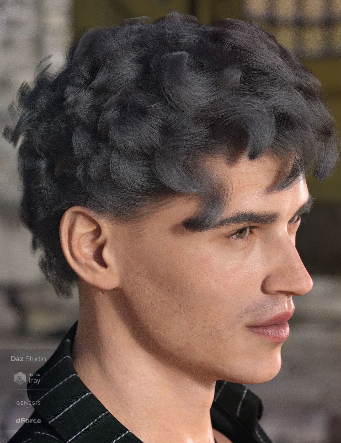 dForce Emile Hair for Genesis 3 and 8 Male(s) by: AprilYSH, 3D Models by Daz 3D